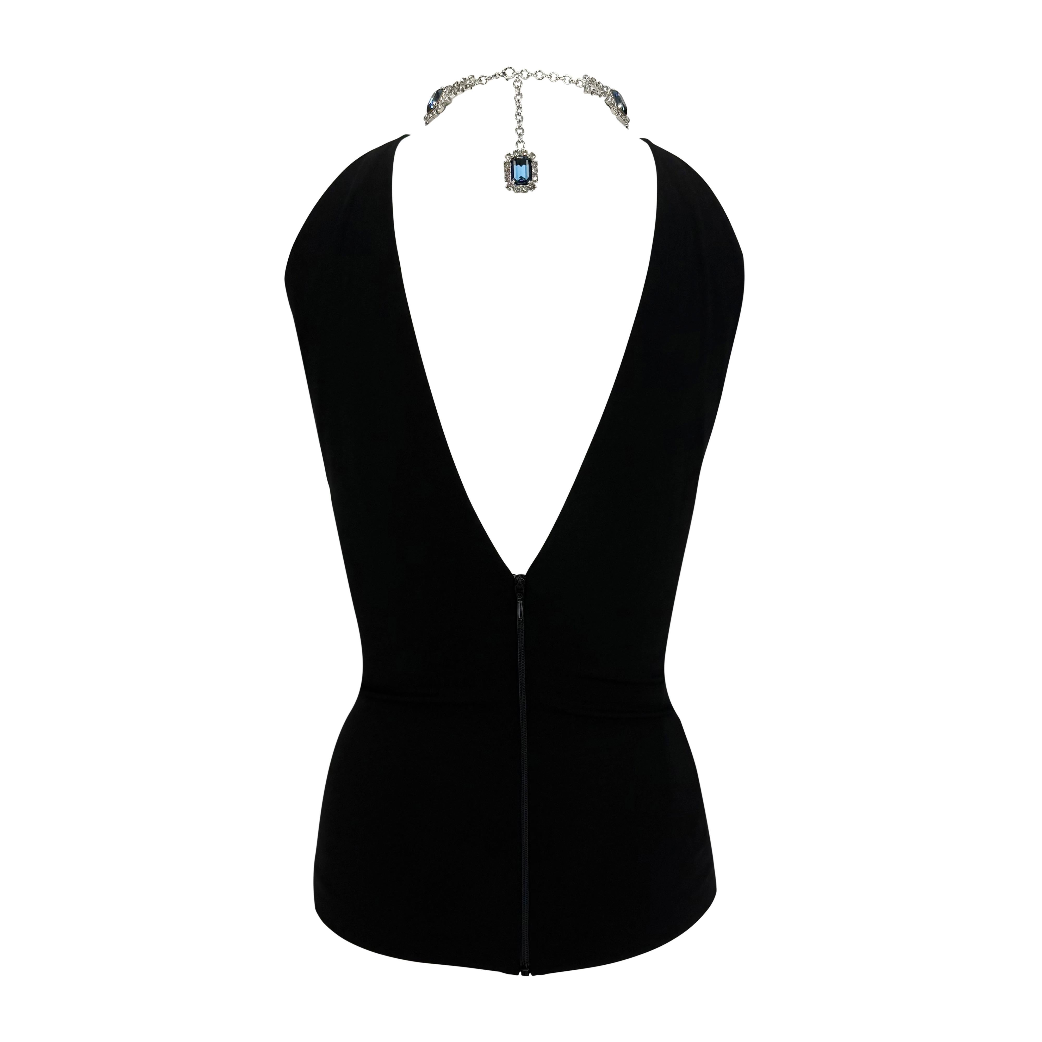Donna A/I 2001 Dolce & Gabbana - Top senza maniche elasticizzato nero con collana di strass in vendita