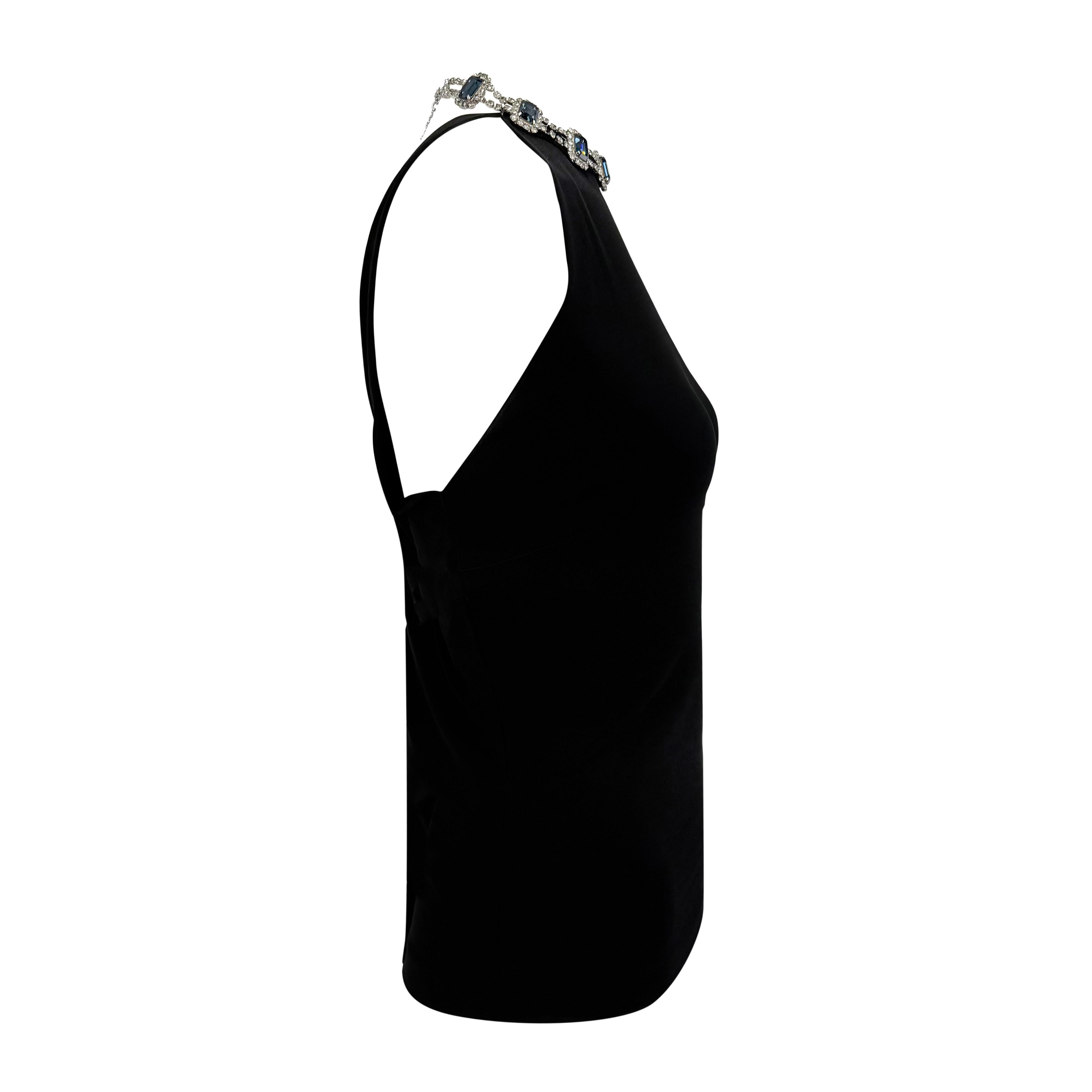 A/I 2001 Dolce & Gabbana - Top senza maniche elasticizzato nero con collana di strass in vendita 2