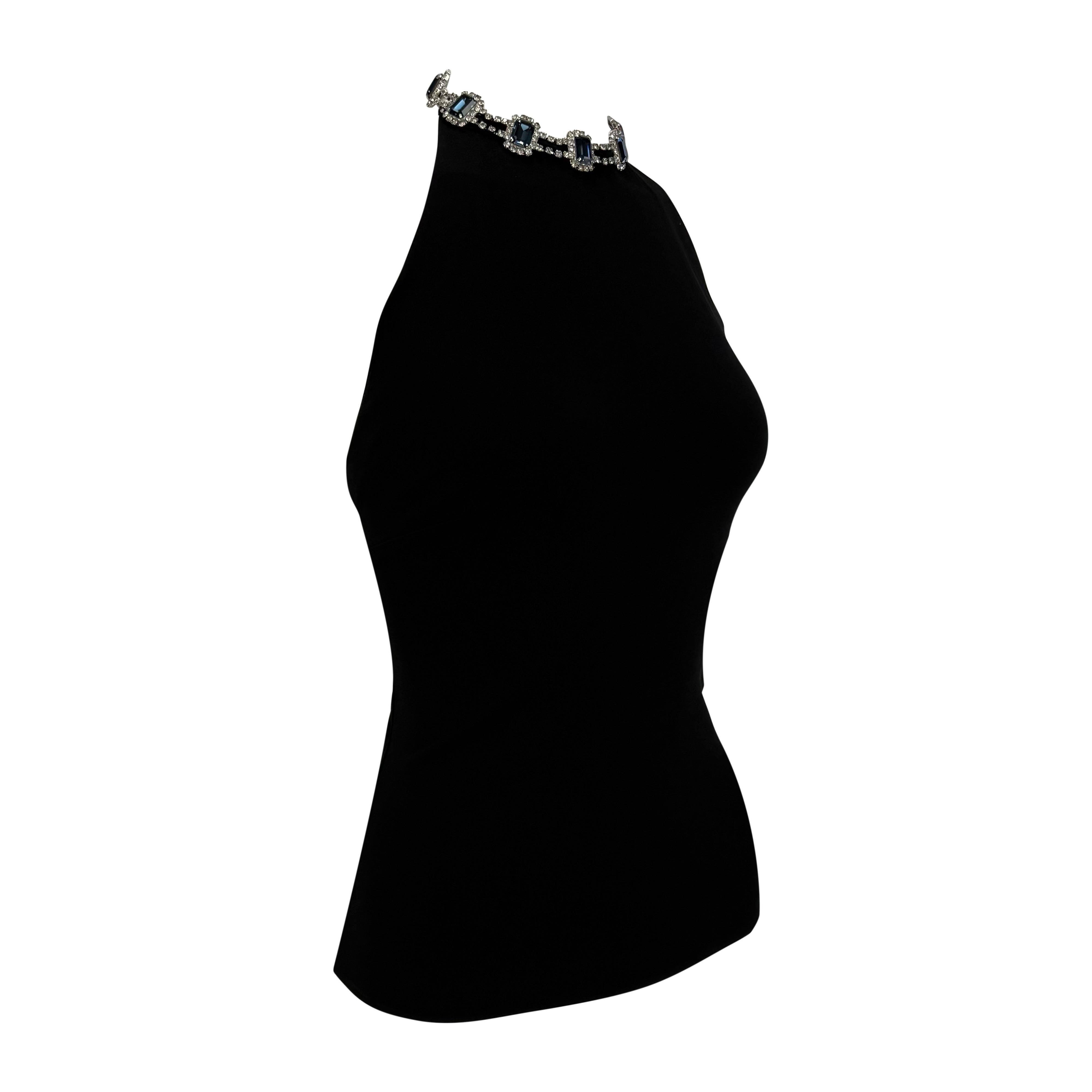 A/I 2001 Dolce & Gabbana - Top senza maniche elasticizzato nero con collana di strass in vendita 3