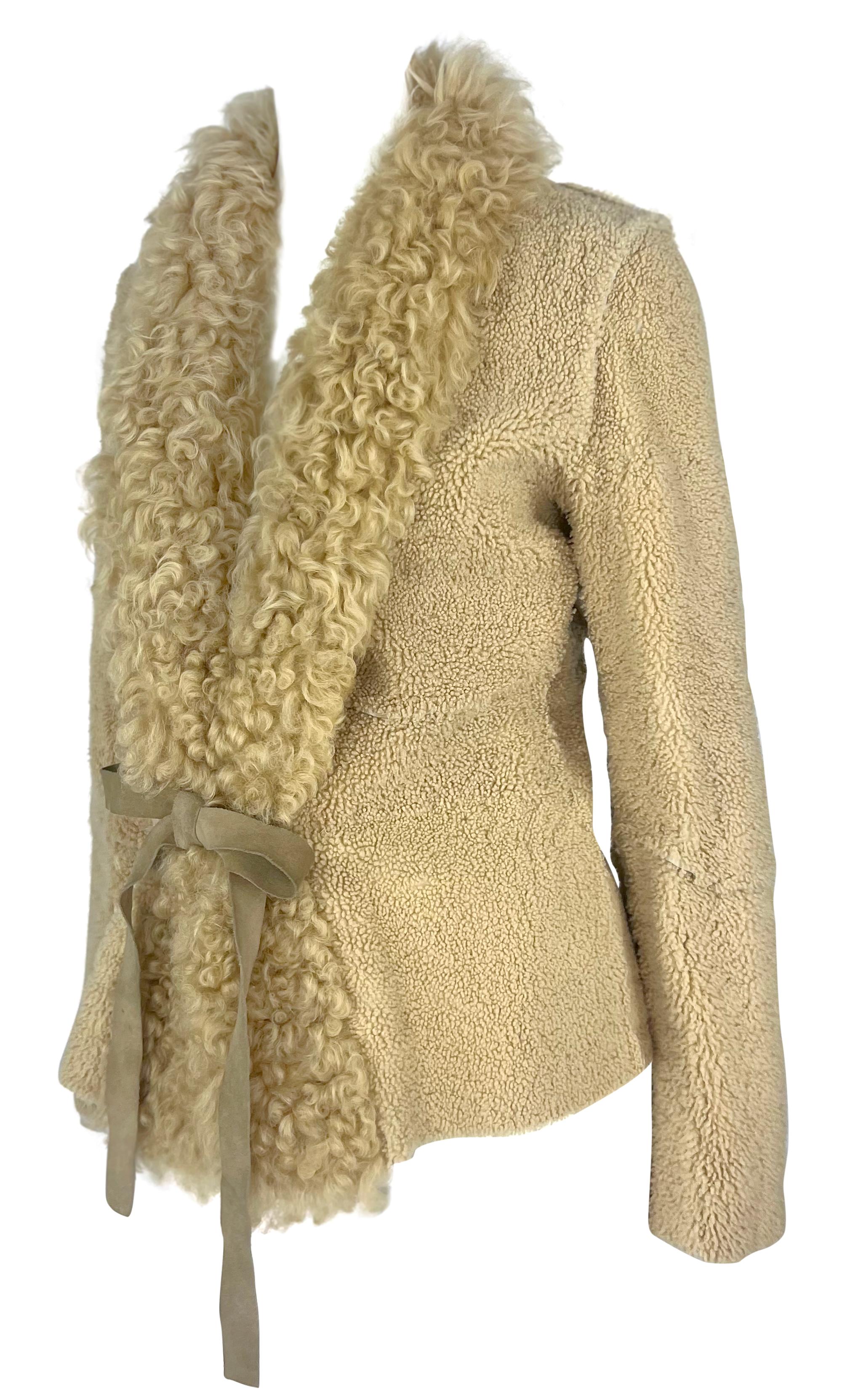 F/W 2001 Dolce & Gabbana Runway Beige Mongolian Lamb Shearling Jacket In Good Condition In West Hollywood, CA