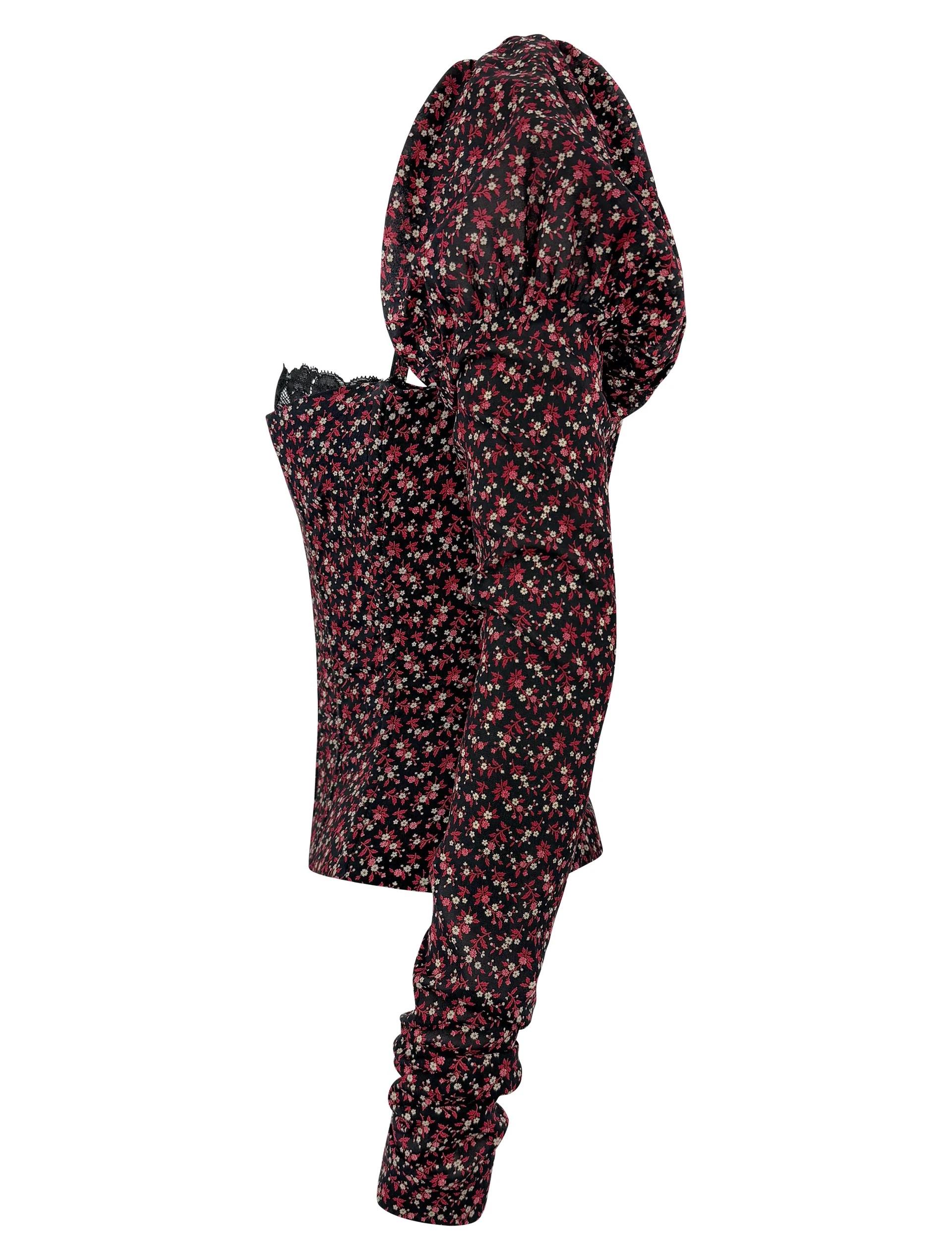 F/W 2001 Dolce & Gabbana Runway Noir Rouge Floral Bustier désossé Manches longues en vente 5