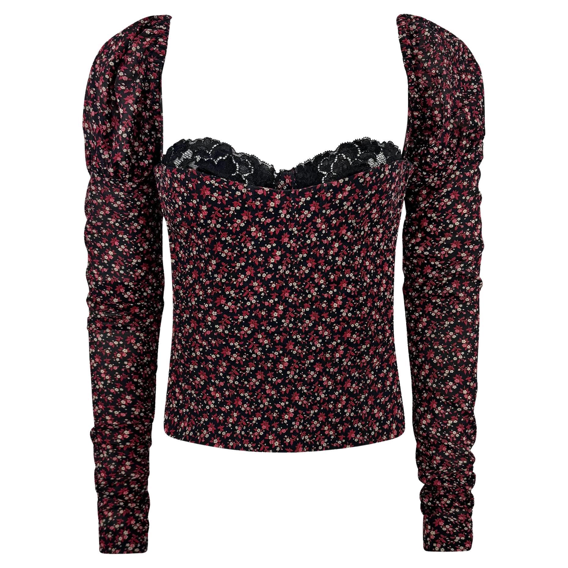F/W 2001 Dolce 
Gabbana Runway Noir Rouge Floral Bustier désossé Manches longues en vente