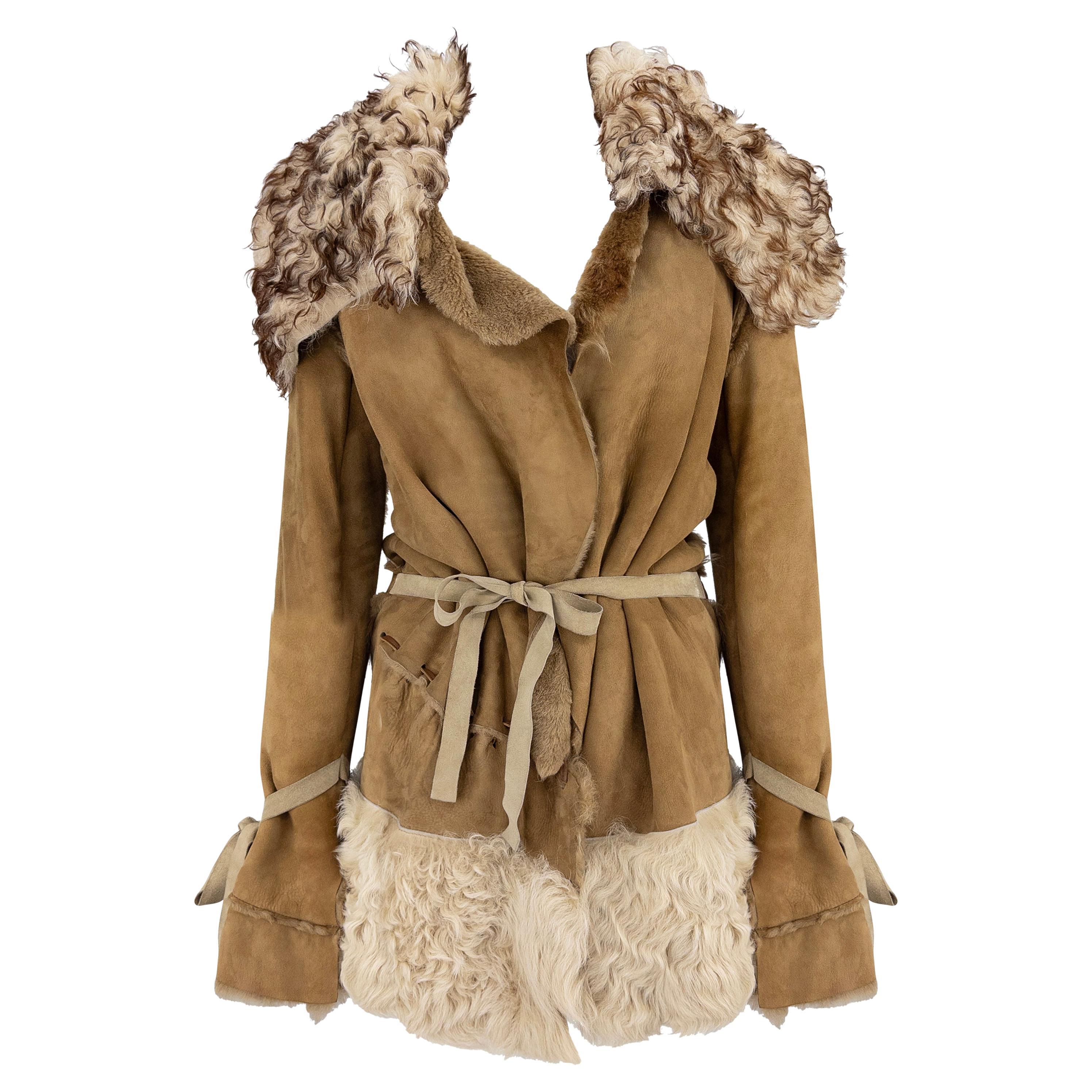 F/W 2001 Dolce 
Gabbana Runway Tan Shearling Fur Suede Whipstitch Jacket in vendita