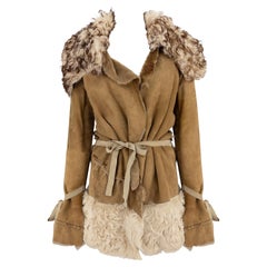 F/W 2001 Dolce
Gabbana Runway Tan Shearling Fur Suede Whipstitch Jacket