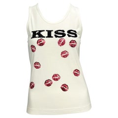 F/W 2001 Dolce & Gabbana White Rhinestone 'Kiss' Tank Top NWT