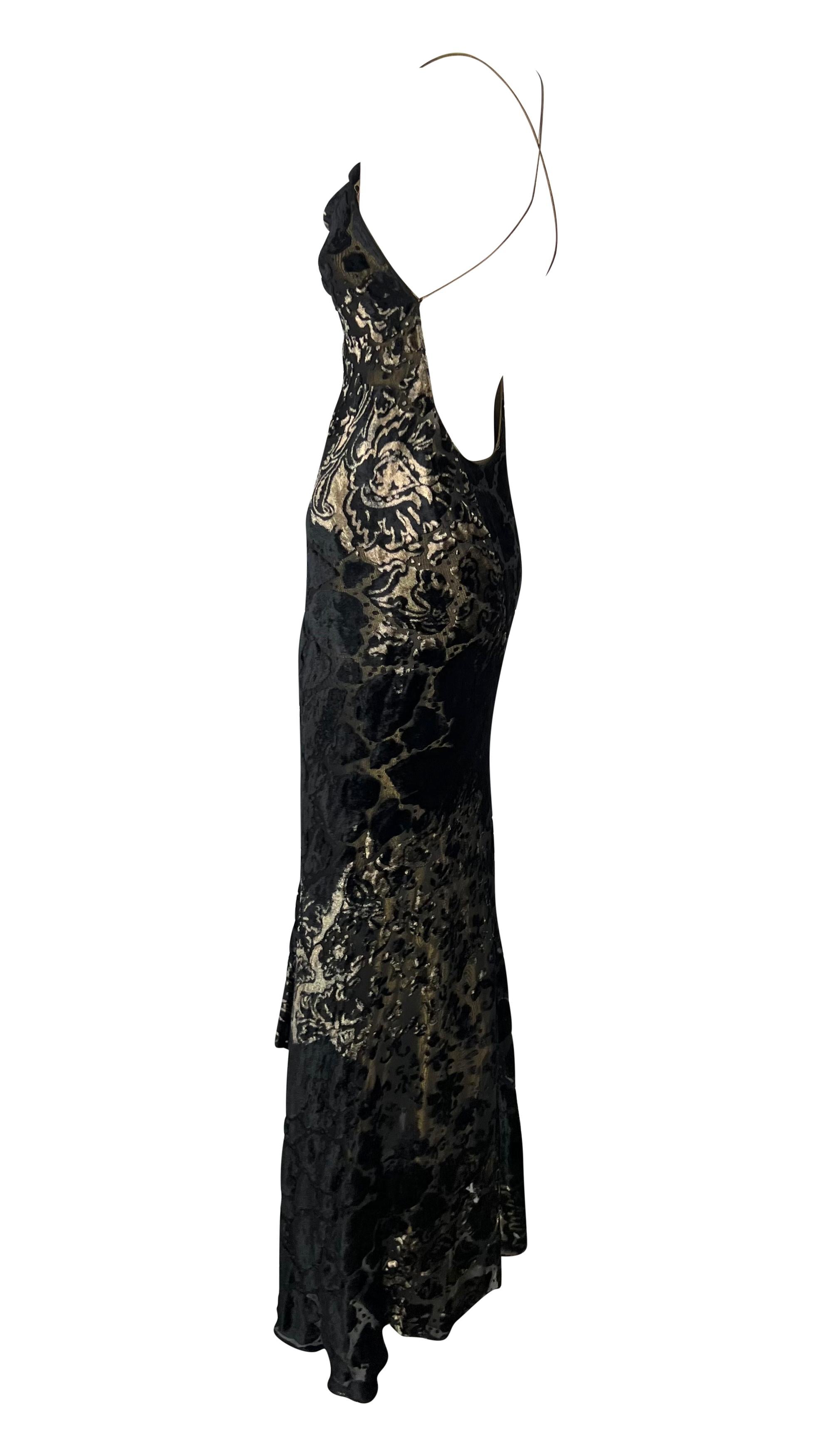 F/W 2001 Donna Karan Runway Gold Lamé Velvet Devoré Overlay Backless Gown  For Sale 2