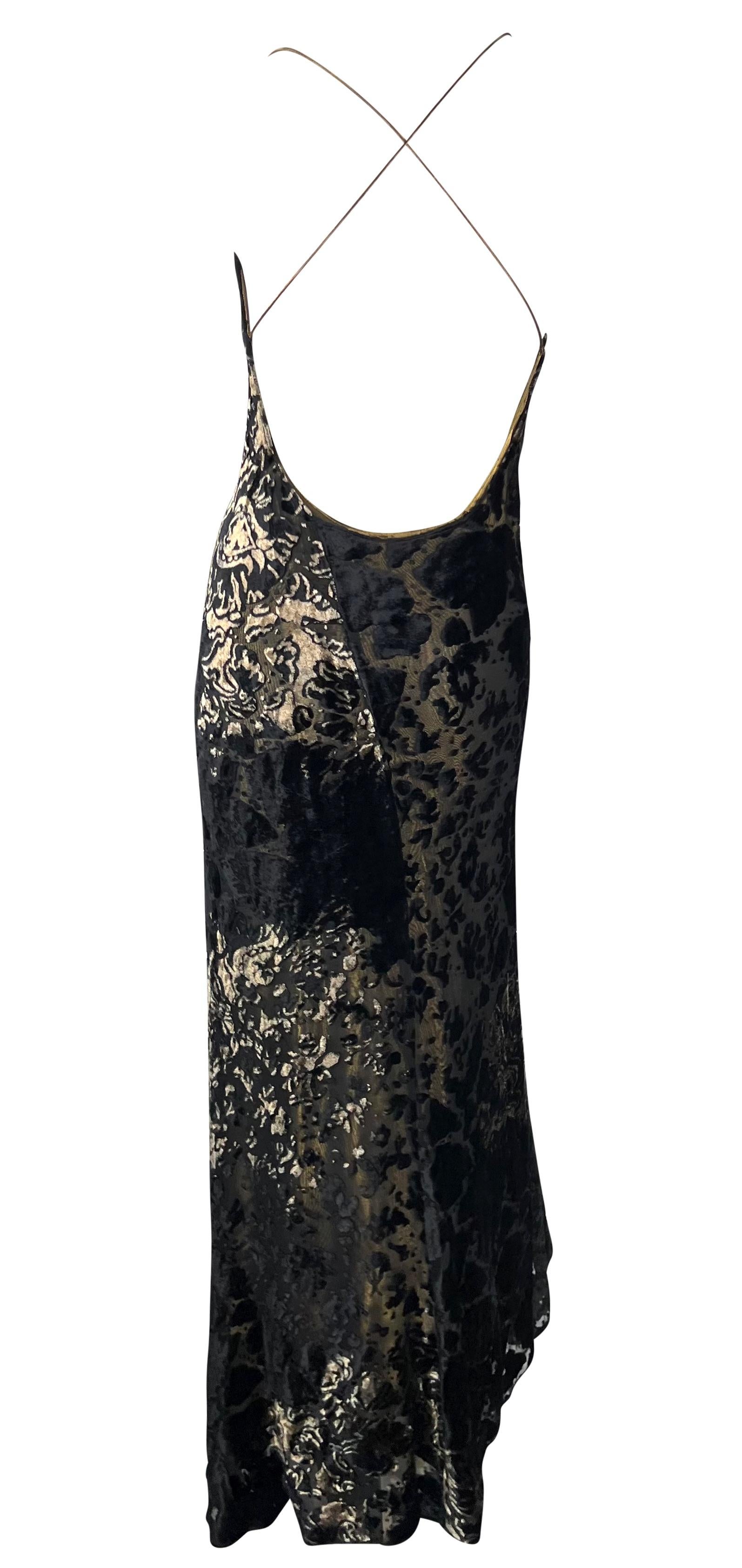 F/W 2001 Donna Karan Runway Gold Lamé Velvet Devoré Overlay Backless Gown  For Sale 3