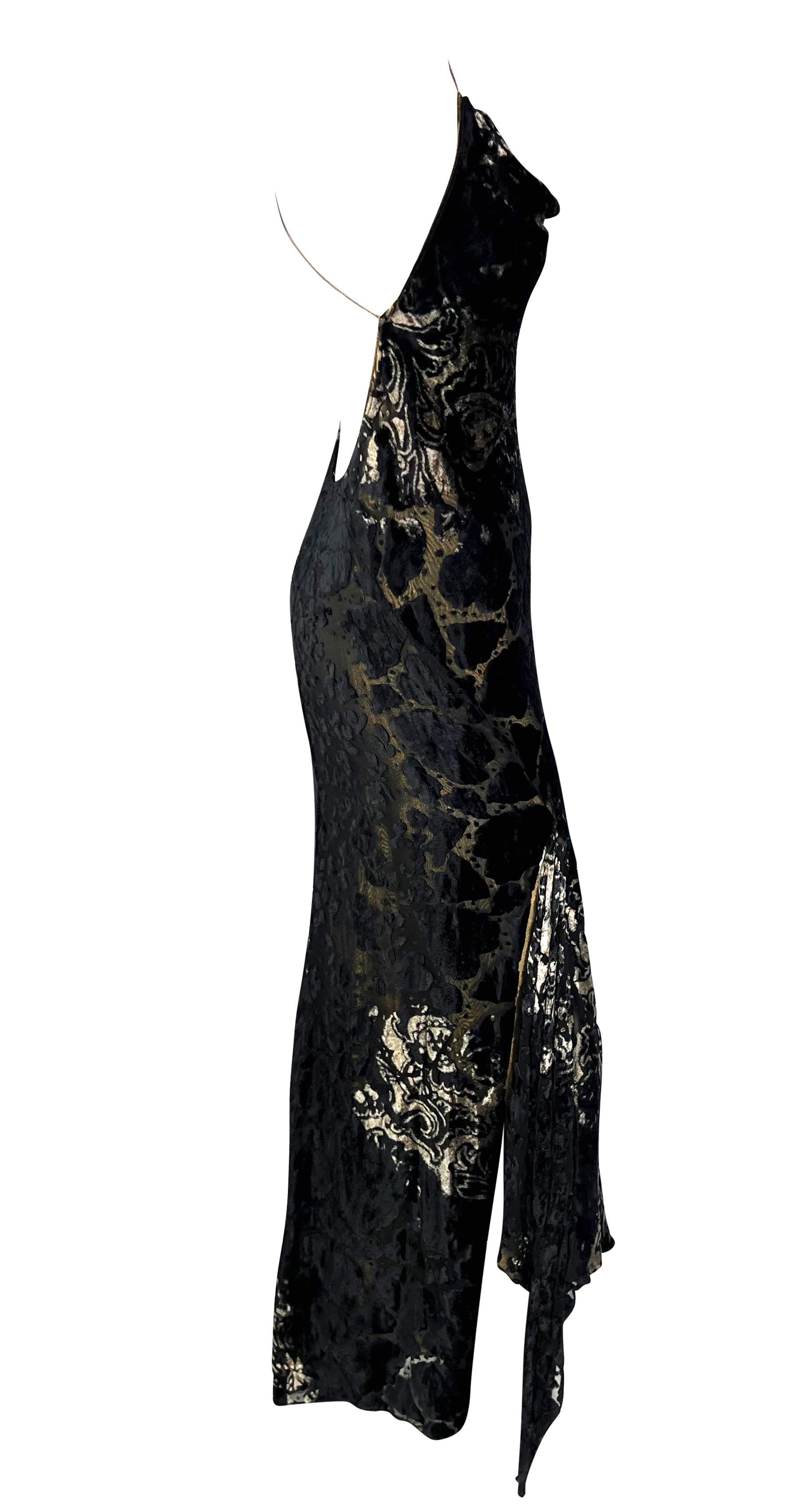 F/W 2001 Donna Karan Runway Gold Lamé Velvet Devoré Overlay Backless Gown  For Sale 4