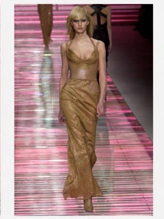 F/W 2001 Gianni Versace Black Lace Sheer Leather Gown