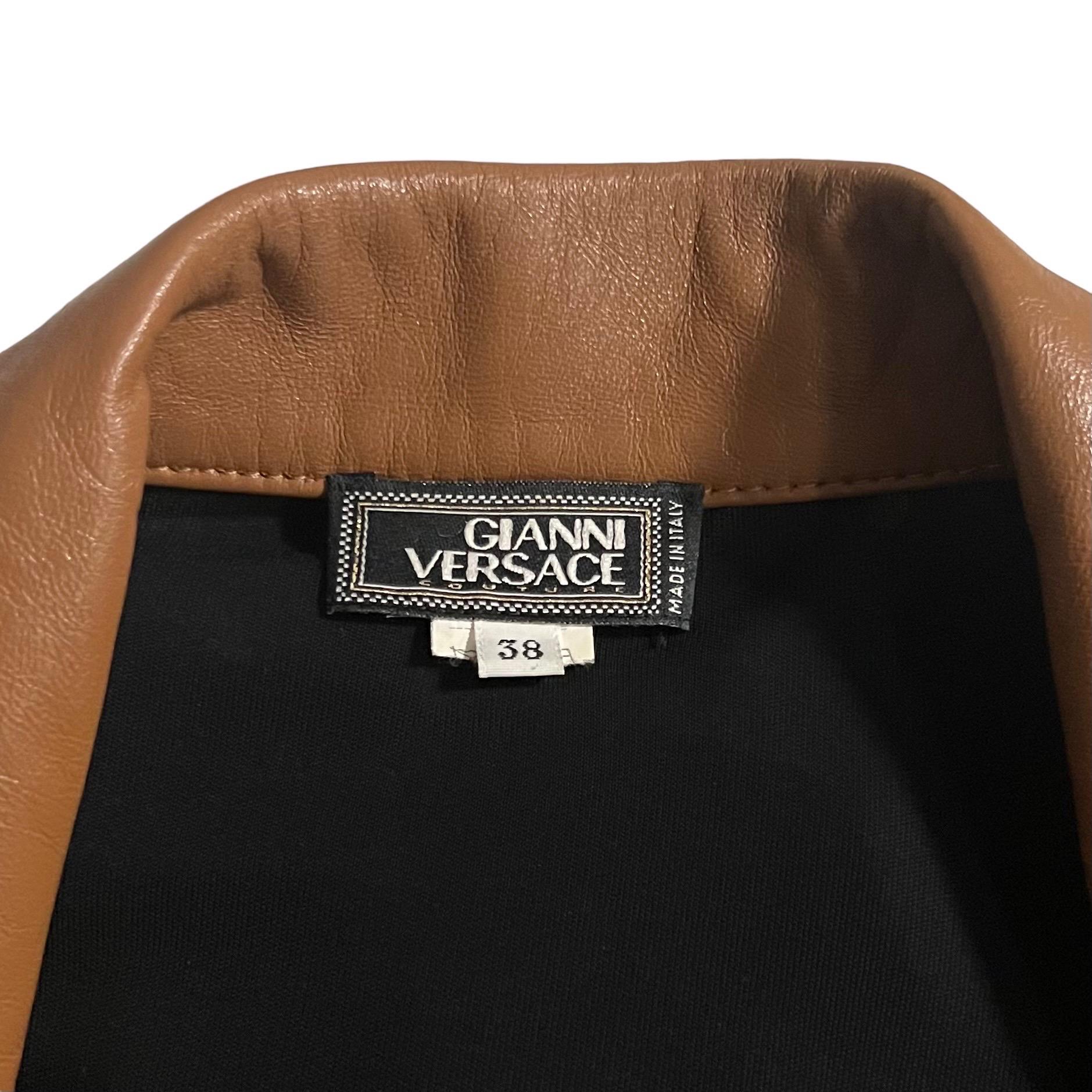 F/W 2001 Gianni Versace by Donatella Black Runway Brown Leather Panel Dress 1