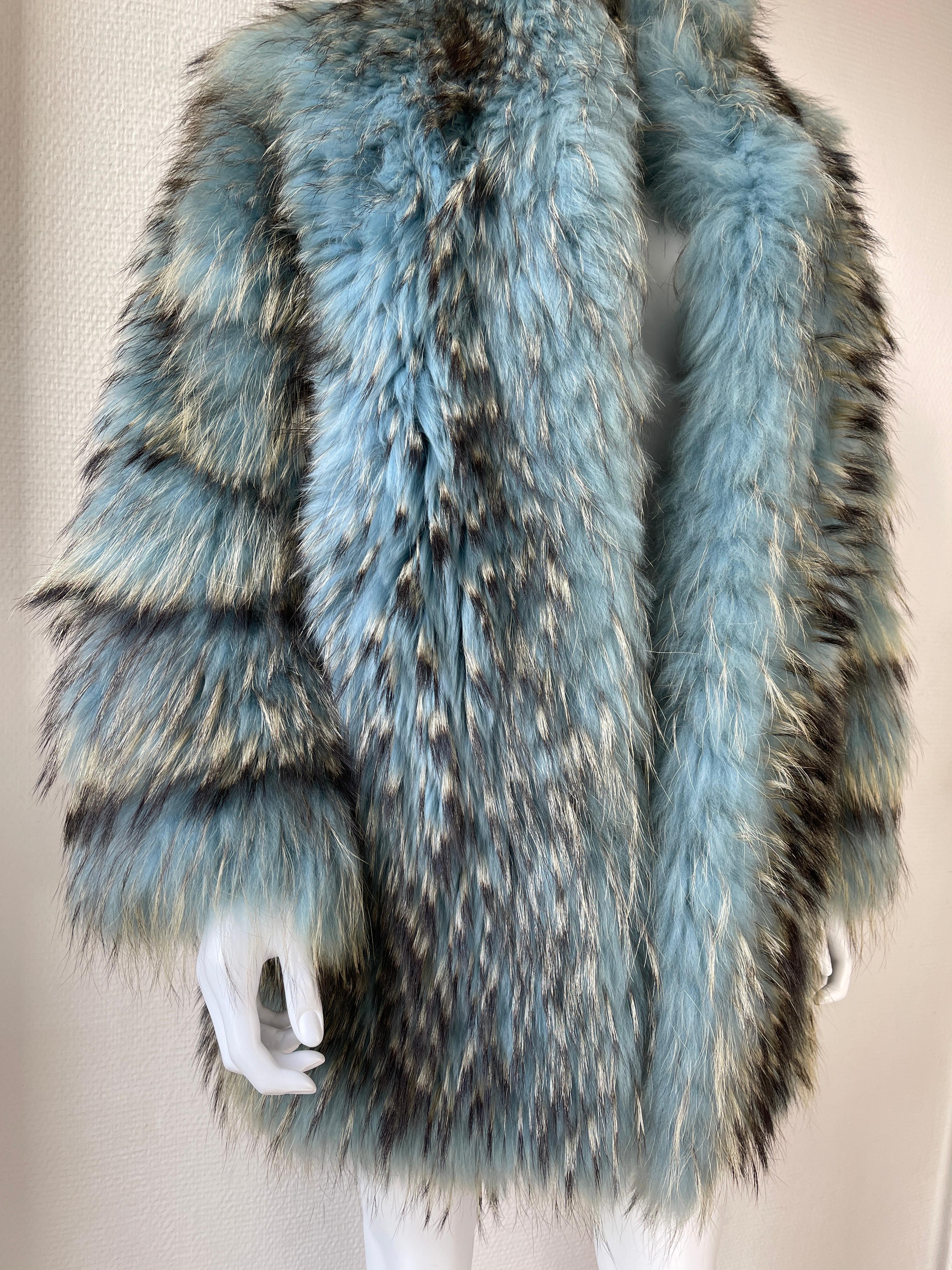 Gray F/W 2001 Gianni Versace Blue Fox Fur Coat Jacket by Donatella Versace Y2K