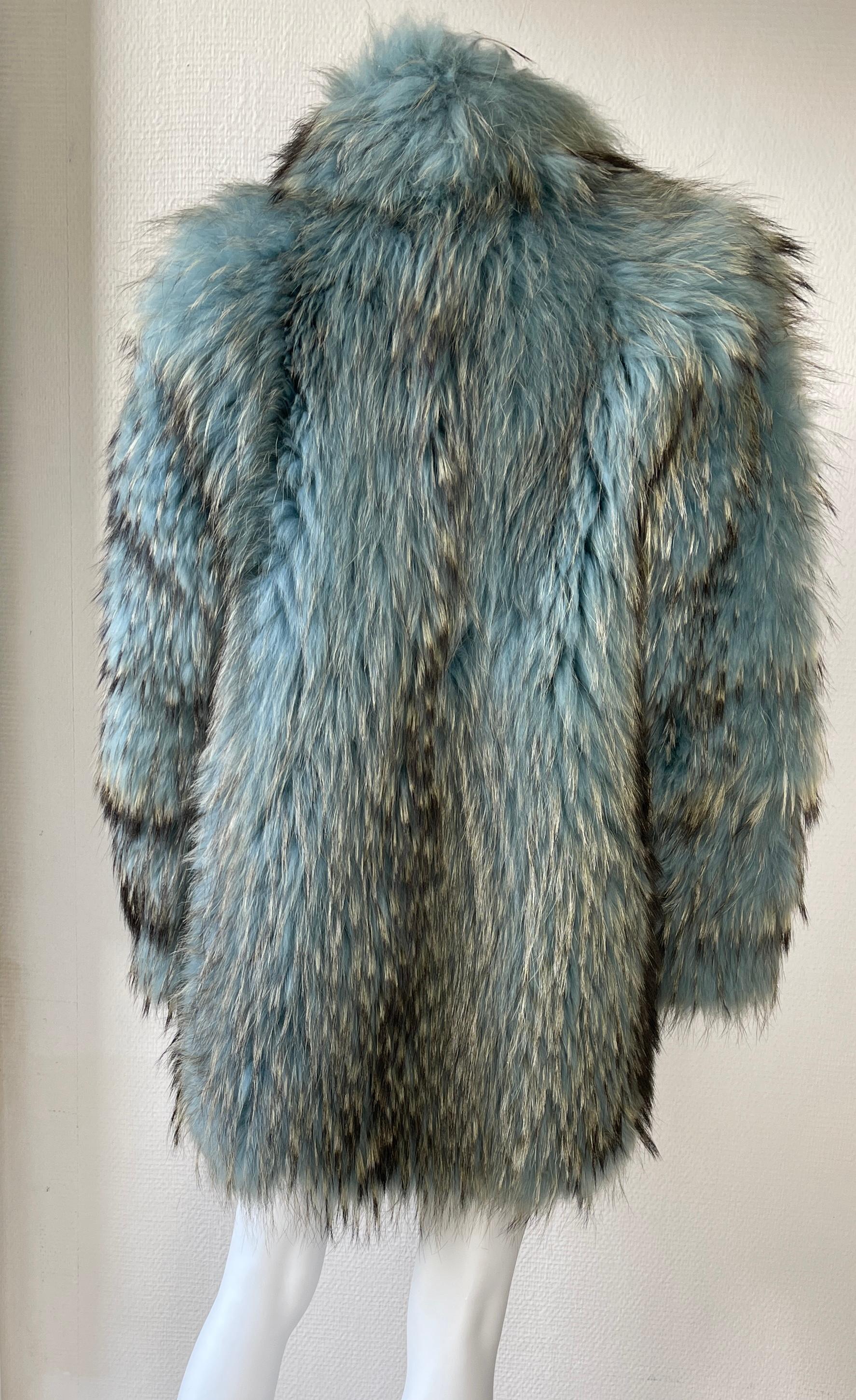 Women's or Men's F/W 2001 Gianni Versace Blue Fox Fur Coat Jacket by Donatella Versace Y2K