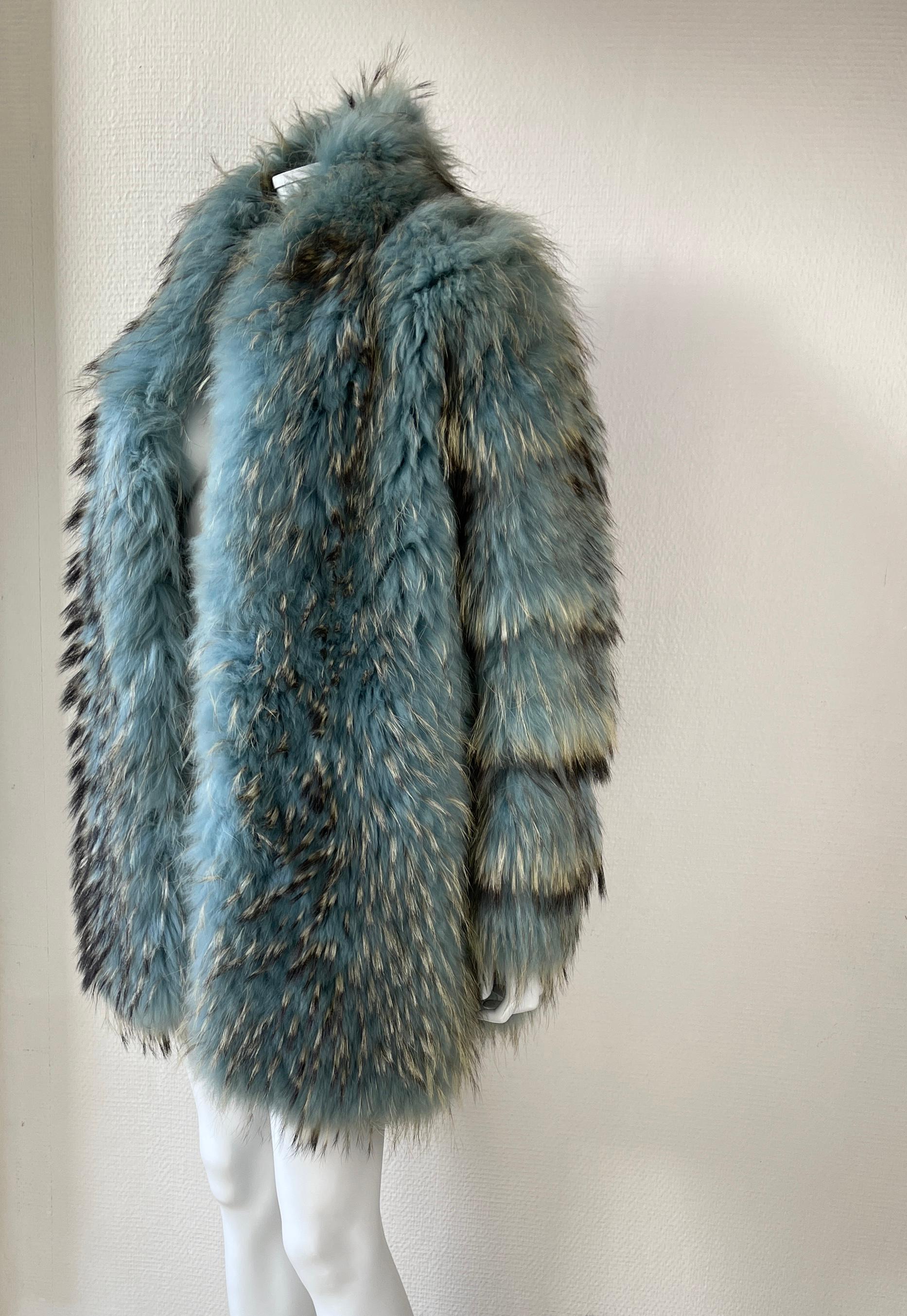 F/W 2001 Gianni Versace Blue Fox Fur Coat Jacket by Donatella Versace Y2K 1