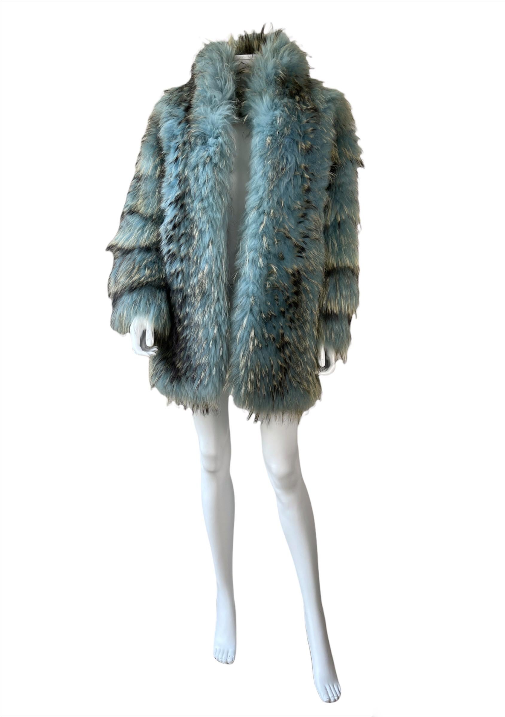 F/W 2001 Gianni Versace Blue Fox Fur Coat Jacket by Donatella Versace Y2K 2
