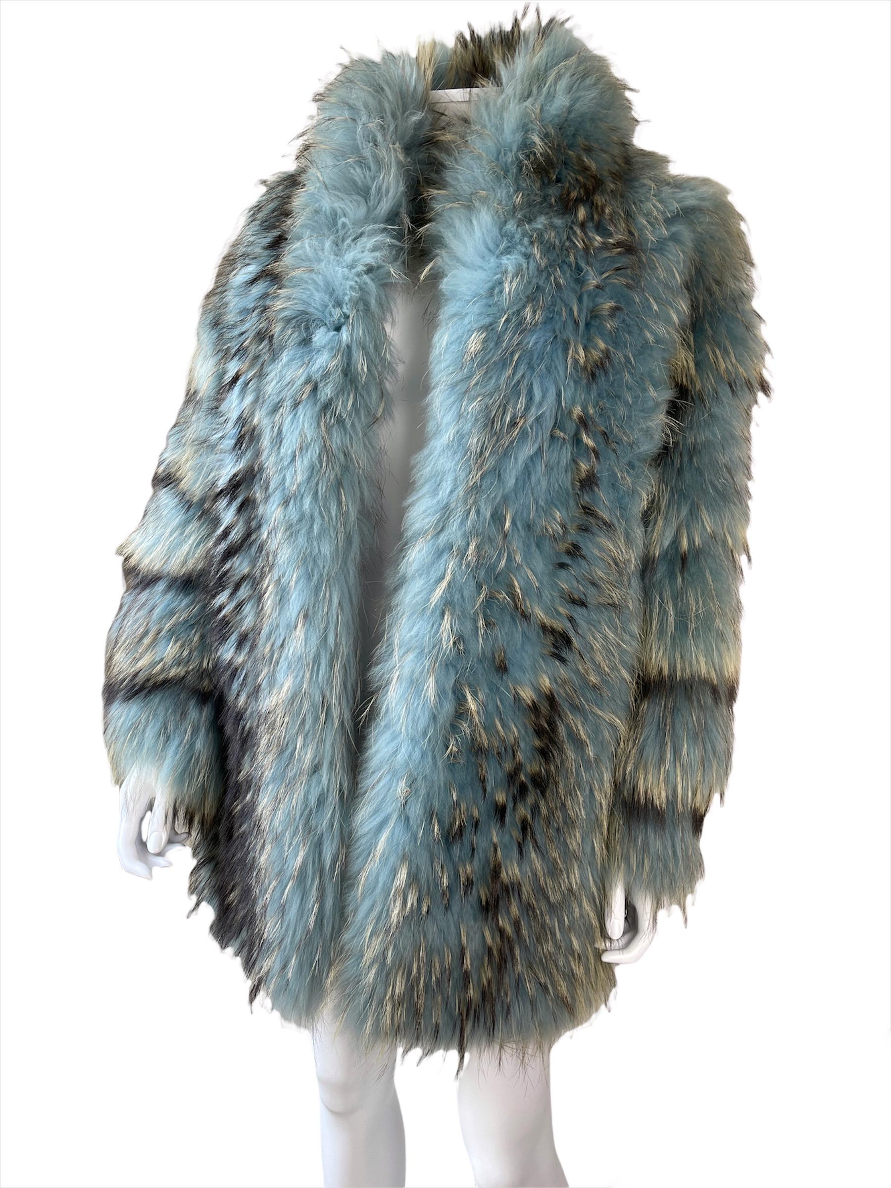 F/W 2001 Gianni Versace Blue Fox Fur Coat Jacket by Donatella Versace Y2K 3