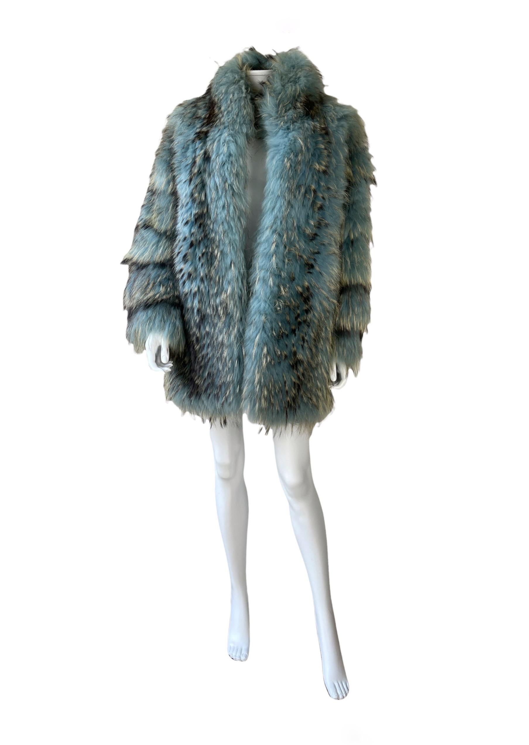 F/W 2001 Gianni Versace Blue Fox Fur Coat Jacket by Donatella Versace Y2K 4
