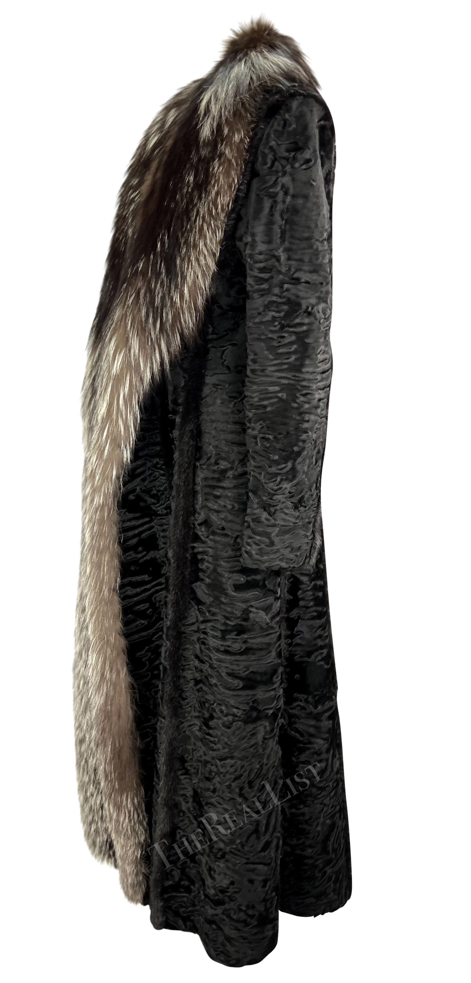 Women's or Men's F/W 2001 Gianni Versace by Donatella Black Astrakhan Silver Fox Mink Fur Coat For Sale