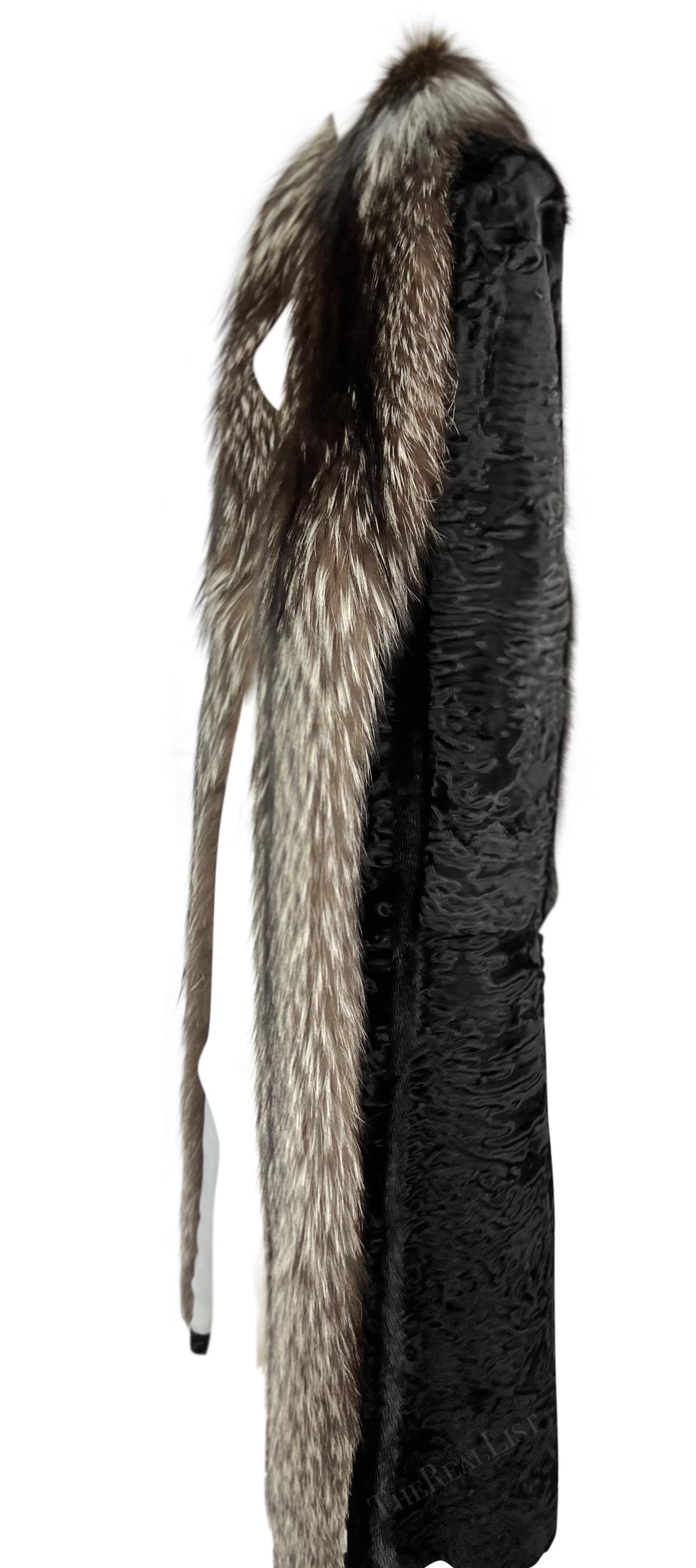 F/W 2001 Gianni Versace by Donatella Black Astrakhan Silver Fox Mink Fur Coat For Sale 1
