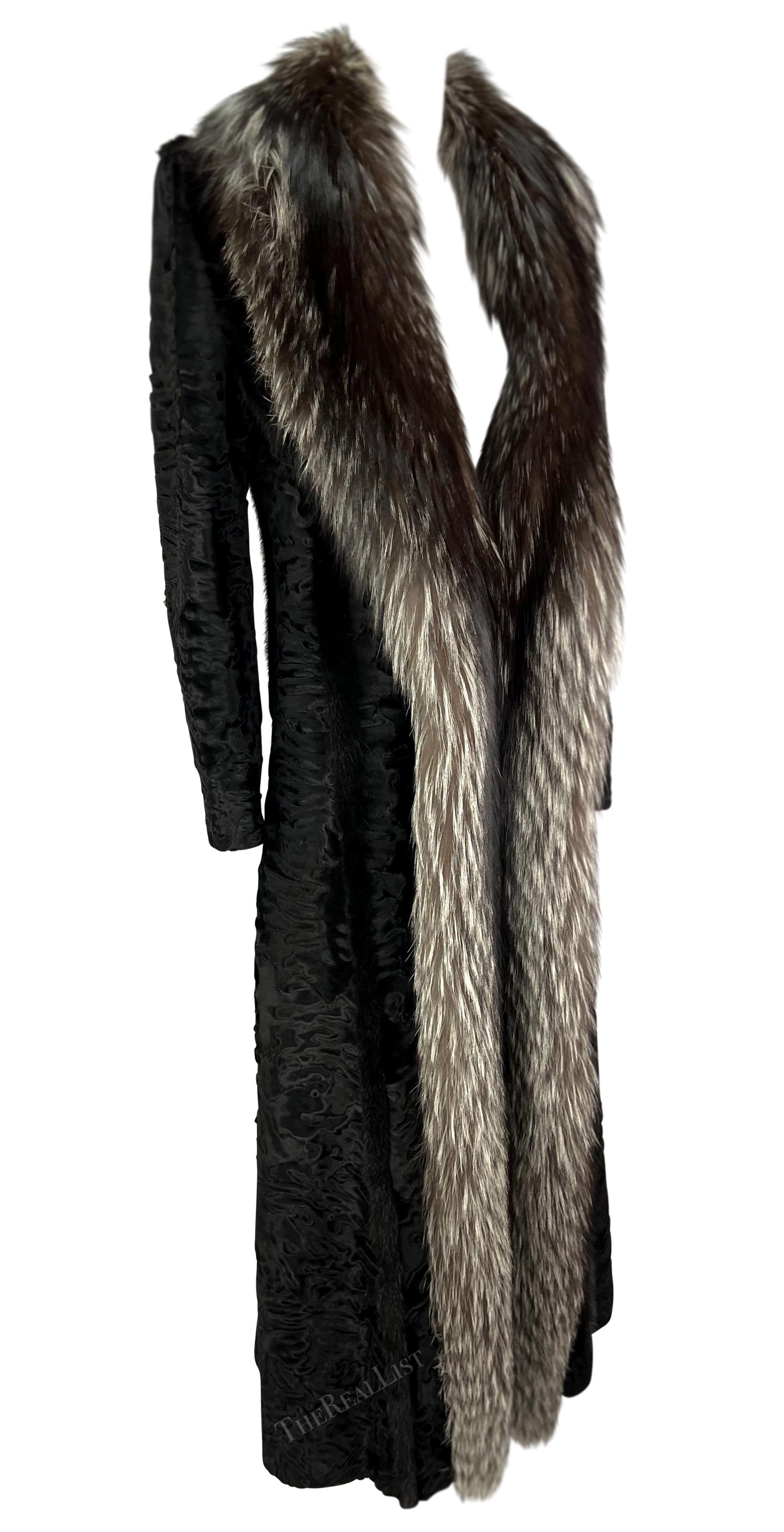 F/W 2001 Gianni Versace by Donatella Black Astrakhan Silver Fox Mink Fur Coat For Sale 5