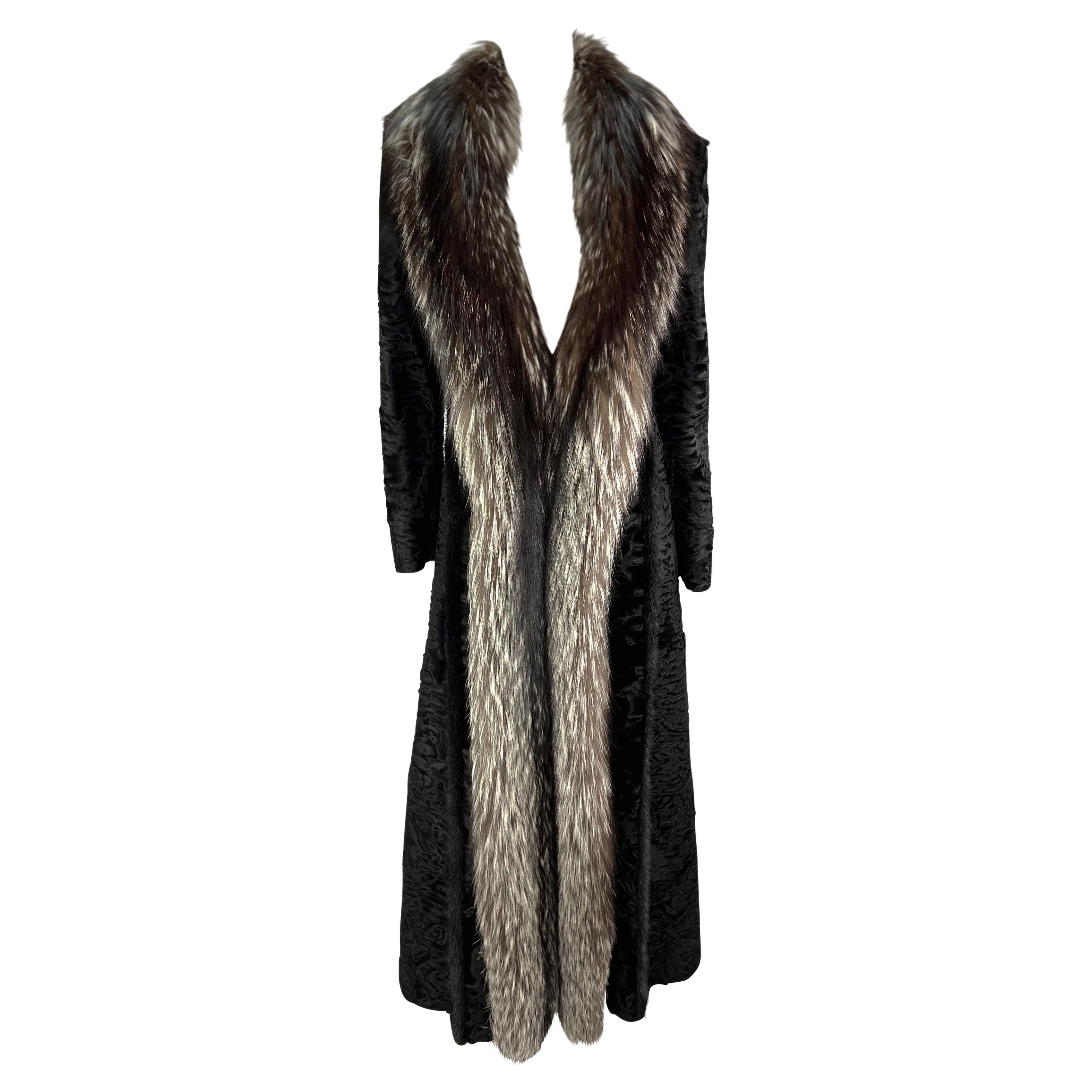 F/W 2001 Gianni Versace by Donatella Black Astrakhan Silver Fox Mink Fur Coat For Sale