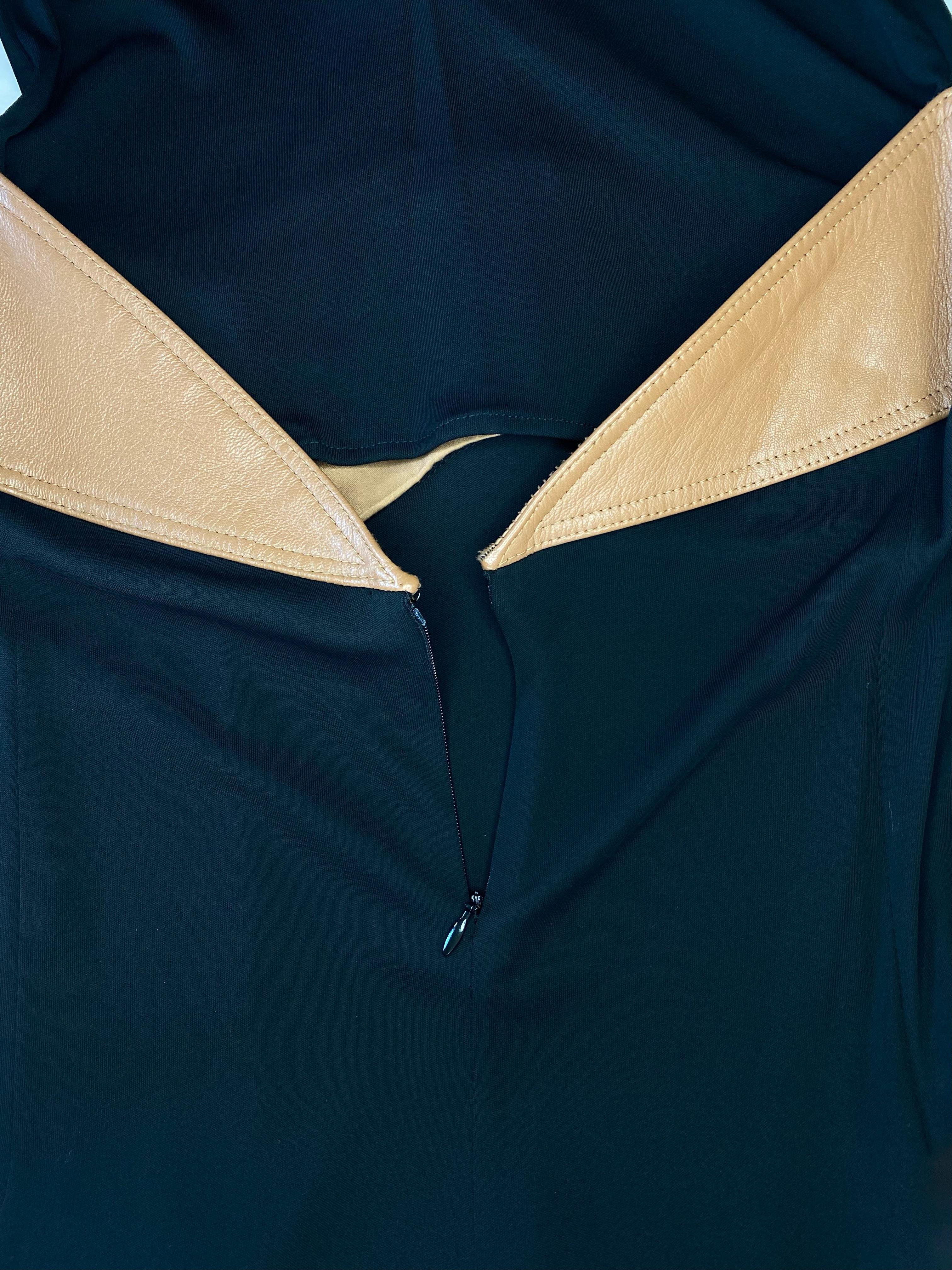 F/W 2001 Gianni Versace by Donatella Black Brown Leather Trim Runway Dress 3