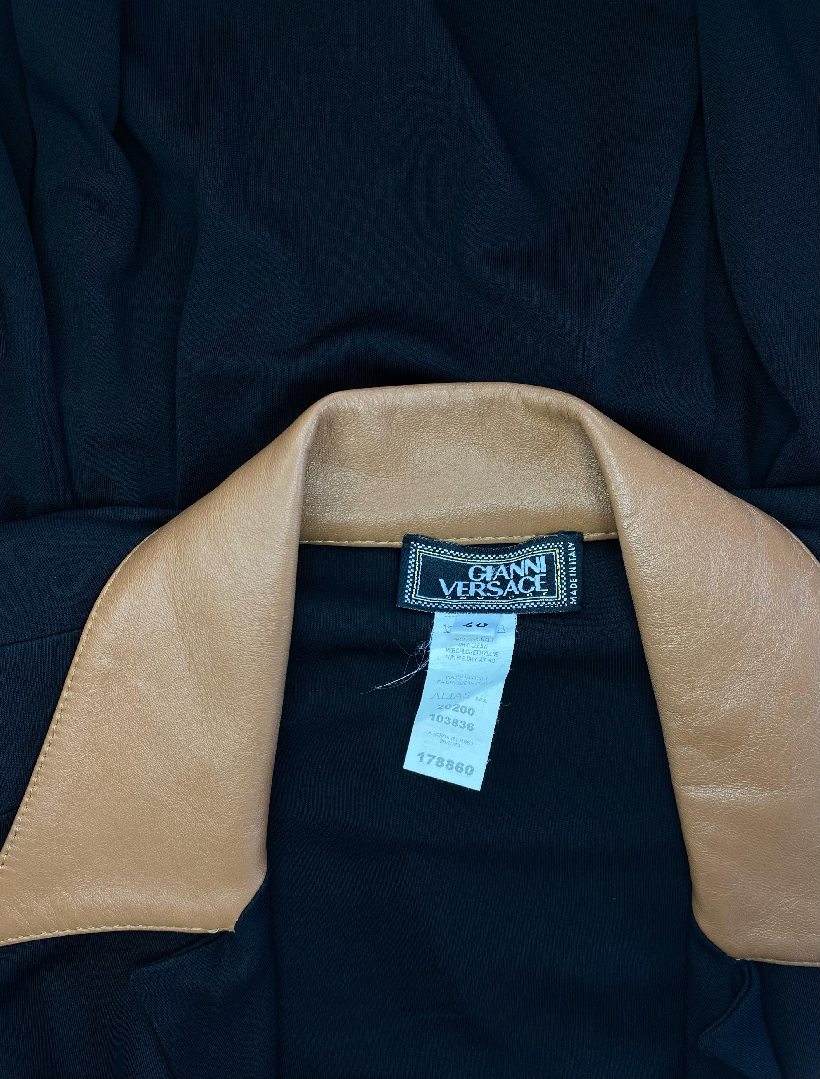 F/W 2001 Gianni Versace by Donatella Black Brown Leather Trim Runway Dress 2
