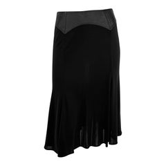 F/W 2001 Gianni Versace by Donatella Black Leather Trim Flared Midi Skirt