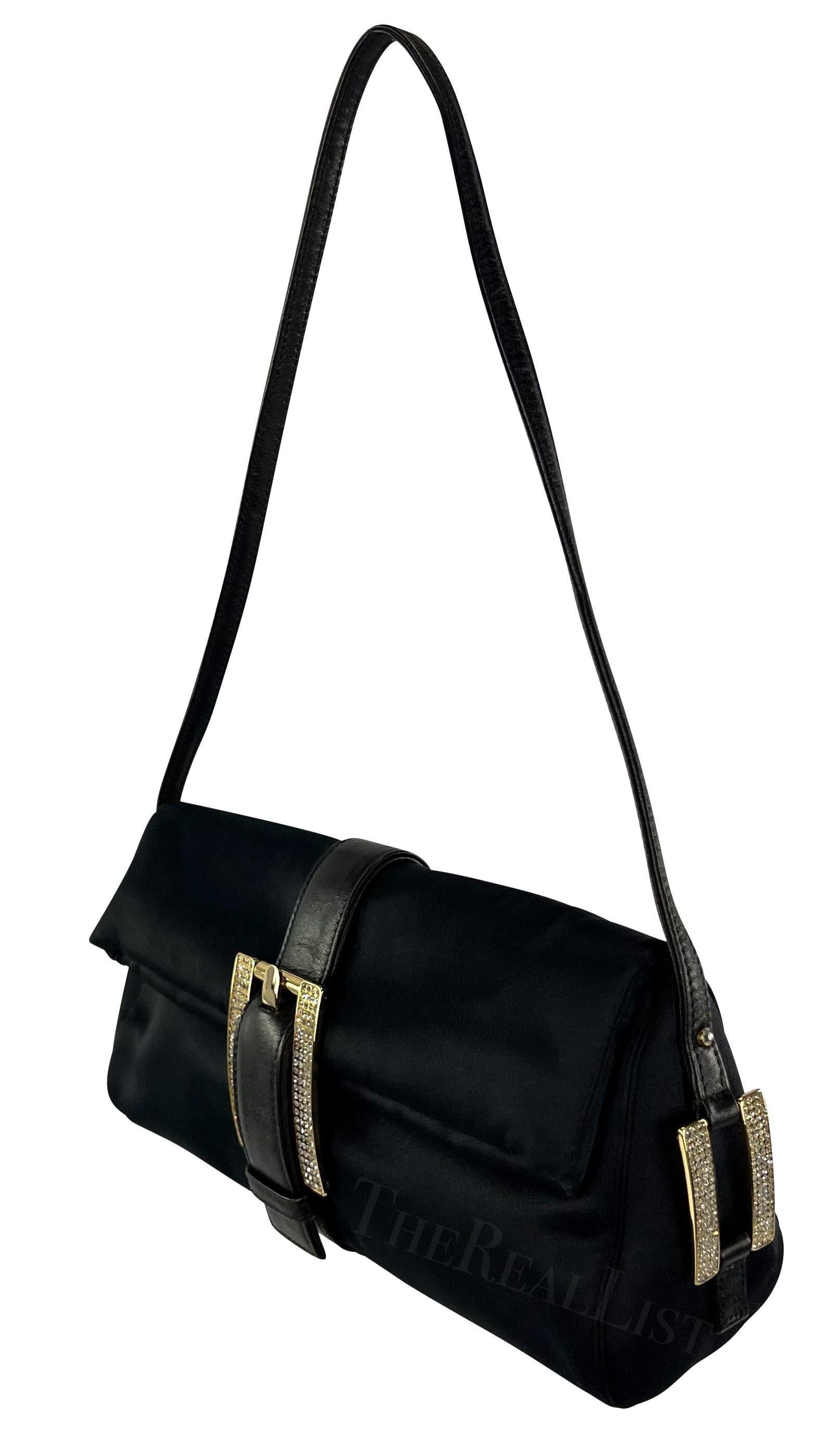 Donna A/I 2001 Donatella Versace for Gianni Versace Nero Raso Oro Strass a Spalla in vendita