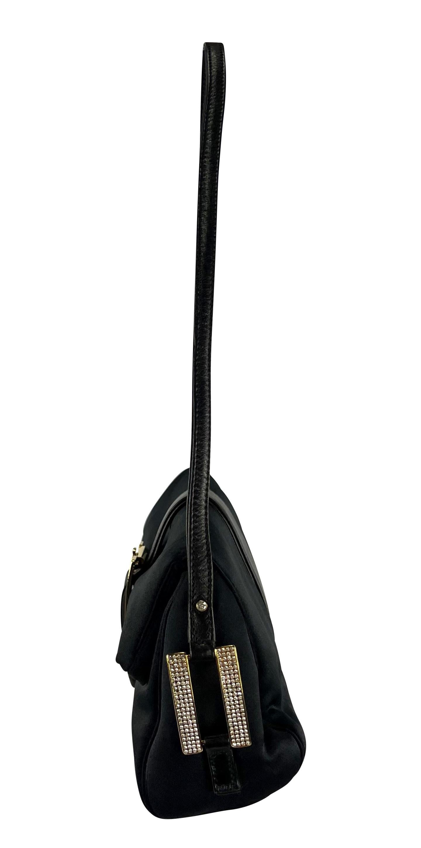 F/W 2001 Gianni Versace by Donatella Black Satin Gold-Tone Rhinestone Shoulder  For Sale 1