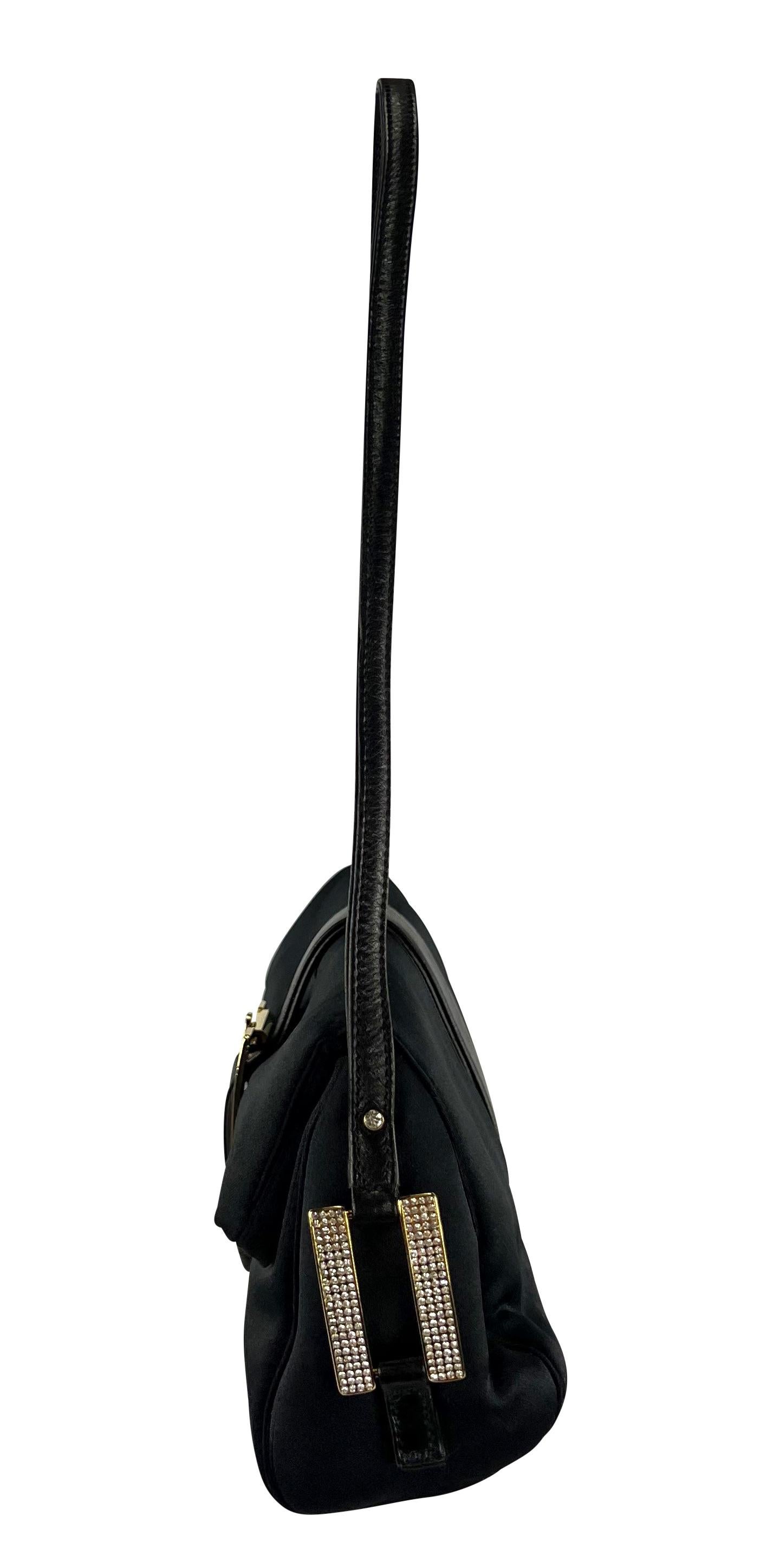 F/W 2001 Gianni Versace by Donatella Black Satin Gold-Tone Rhinestone Shoulder For Sale 1