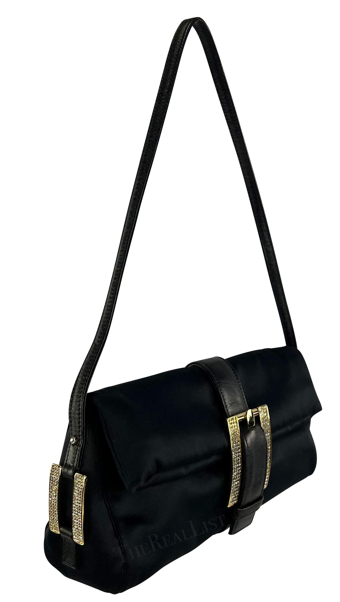 F/W 2001 Gianni Versace by Donatella Black Satin Gold-Tone Rhinestone Shoulder For Sale 4