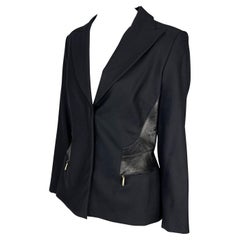 Blazer Gianni Versace by Donatella Black Wool Leather Panel, A/H 2001