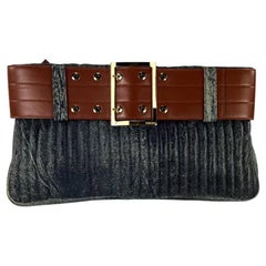 F/W 2001 Gianni Versace by Donatella Blue Distressed Leather Belted Clutch