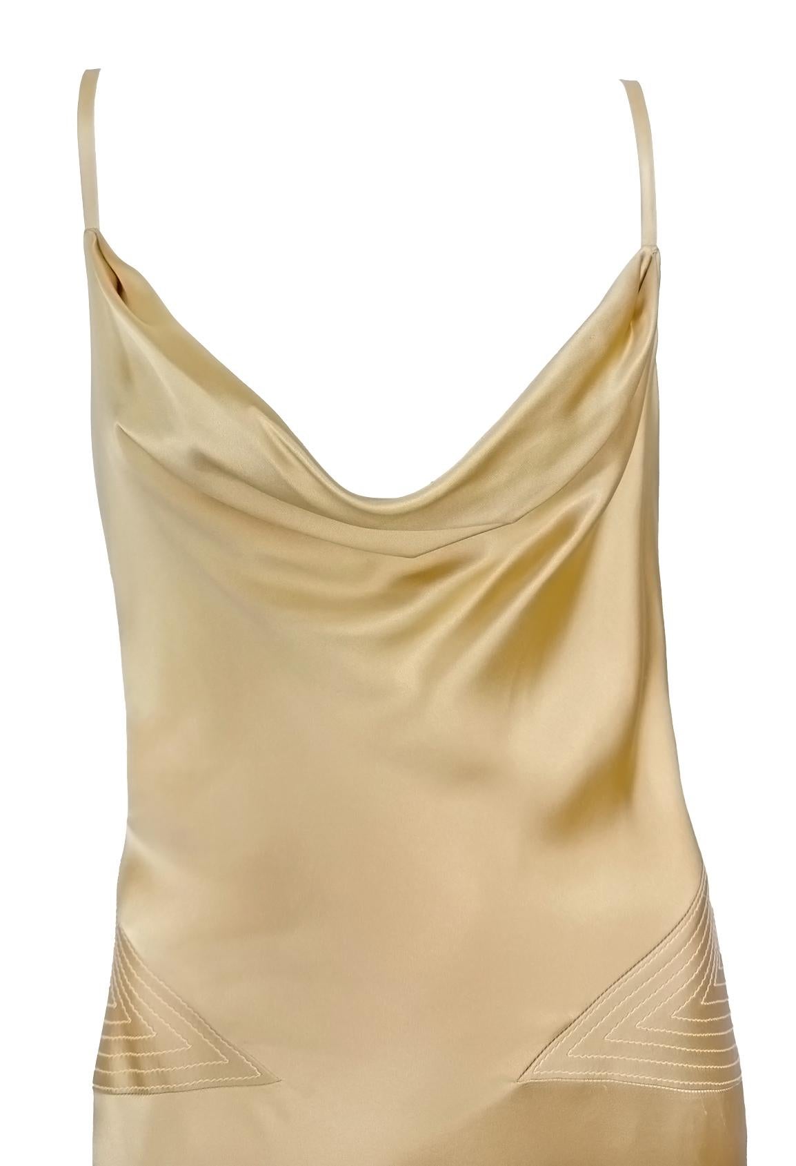 Beige F/W 2001 Gianni Versace by Donatella Champagne Satin Backless Cowl Mini Dress