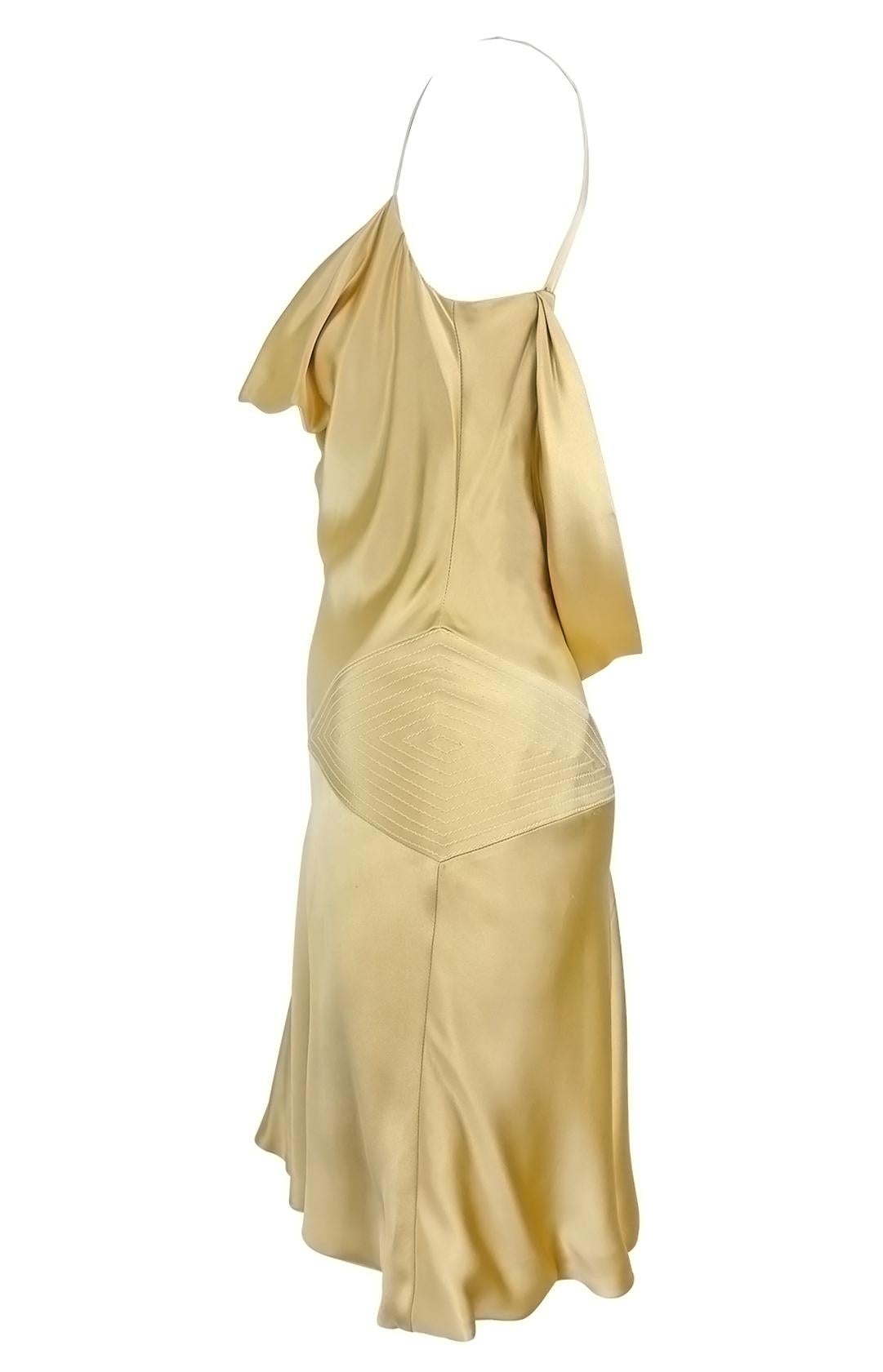 F/W 2001 Gianni Versace by Donatella Champagne Satin Backless Cowl Mini Dress 1