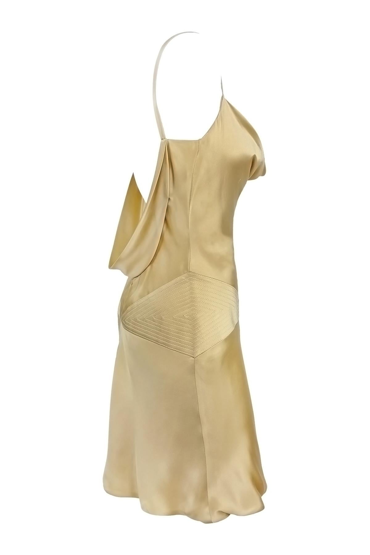 F/W 2001 Gianni Versace by Donatella Champagne Satin Backless Cowl Mini Dress 3