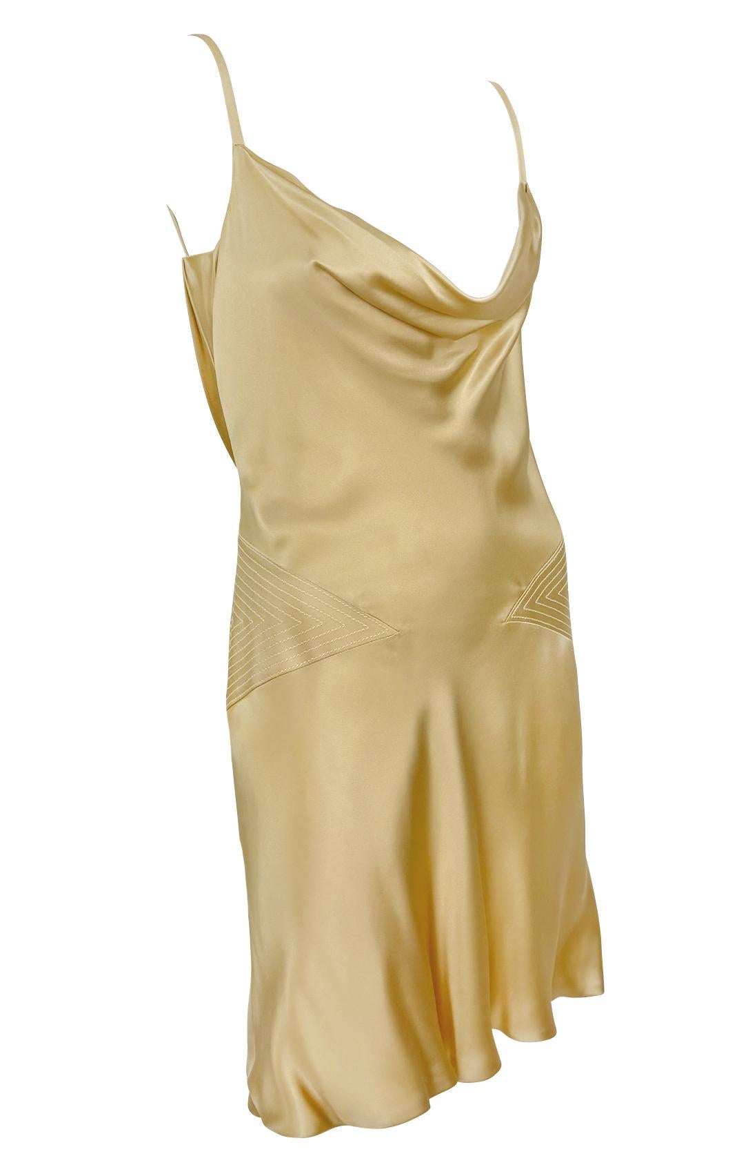F/W 2001 Gianni Versace by Donatella Champagne Satin Backless Cowl Mini Dress 4