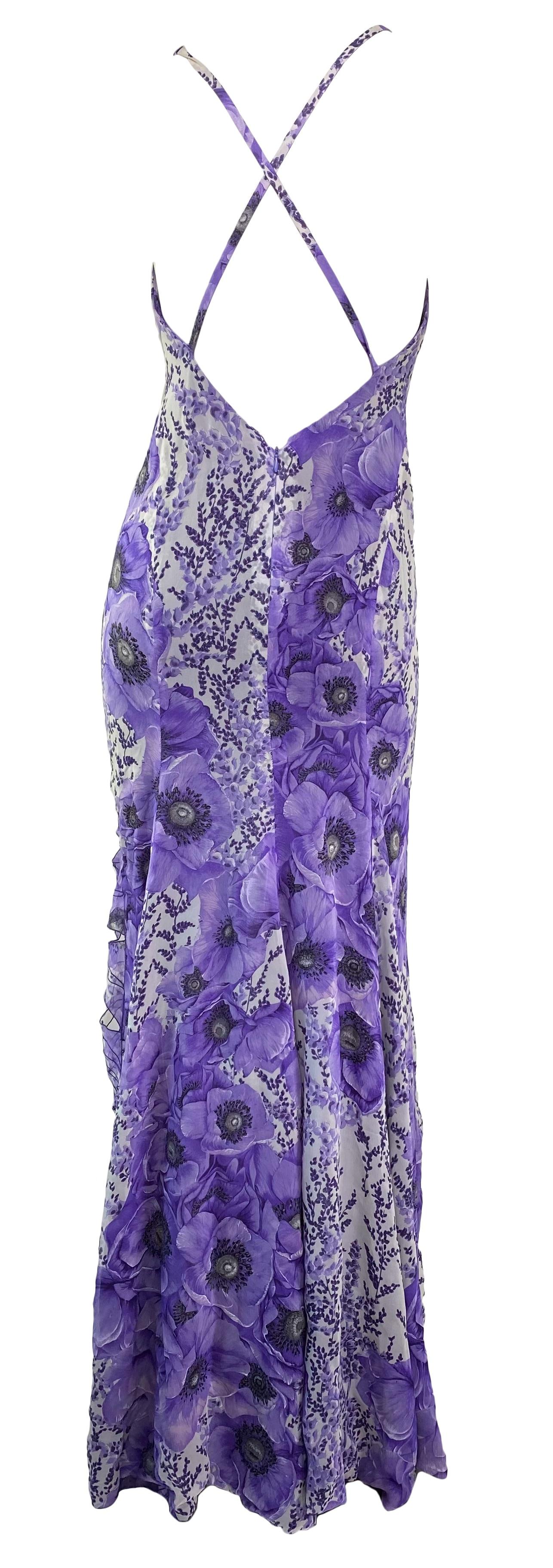 Gray F/W 2001 Gianni Versace by Donatella Serena Williams Cut-Out Purple Poppy Gown For Sale