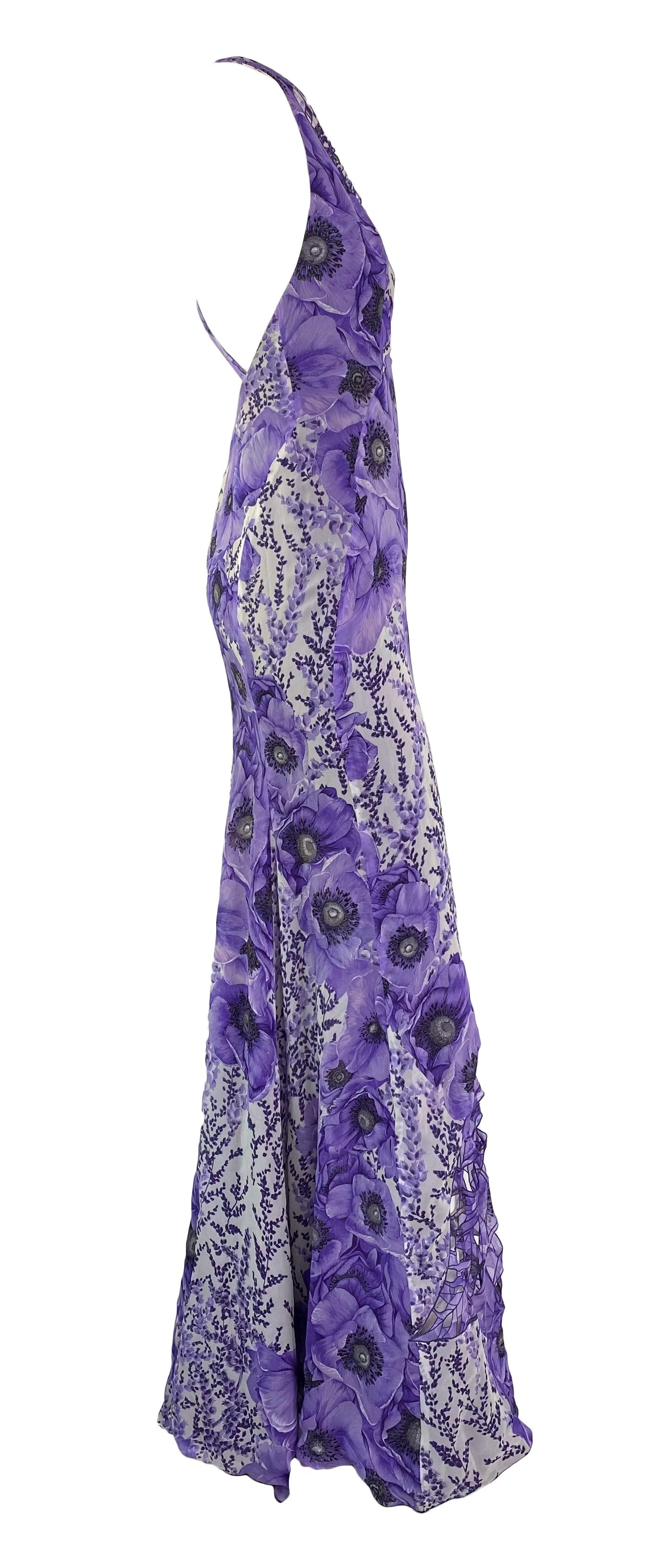 F/W 2001 Gianni Versace by Donatella Serena Williams Cut-Out Purple Poppy Gown For Sale 2