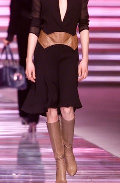 F/W 2001 Gianni Versace for Gianni Versace by Donatella Light Saddle Brown Leder-Bodycon-Rock