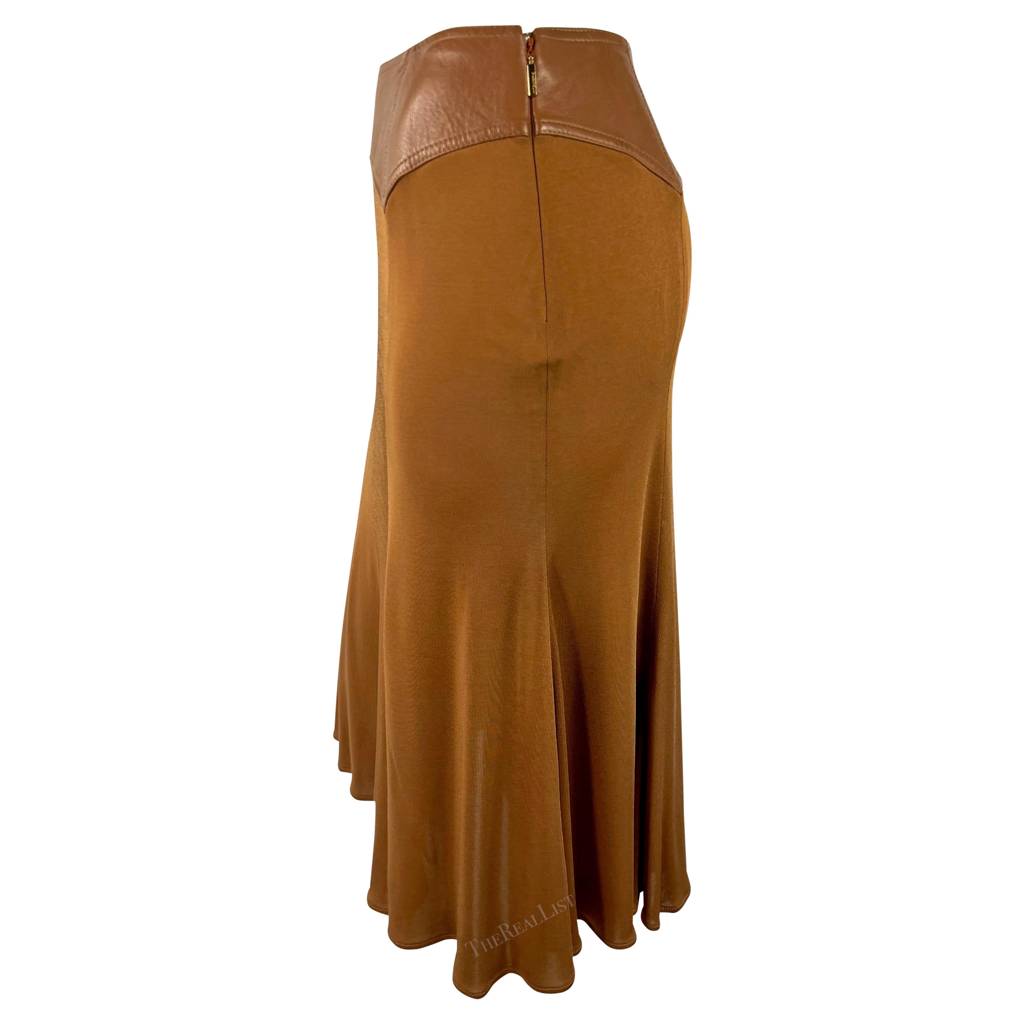 F/W 2001 Gianni Versace by Donatella Light Saddle Brown Leather Bodycon Skirt For Sale 1