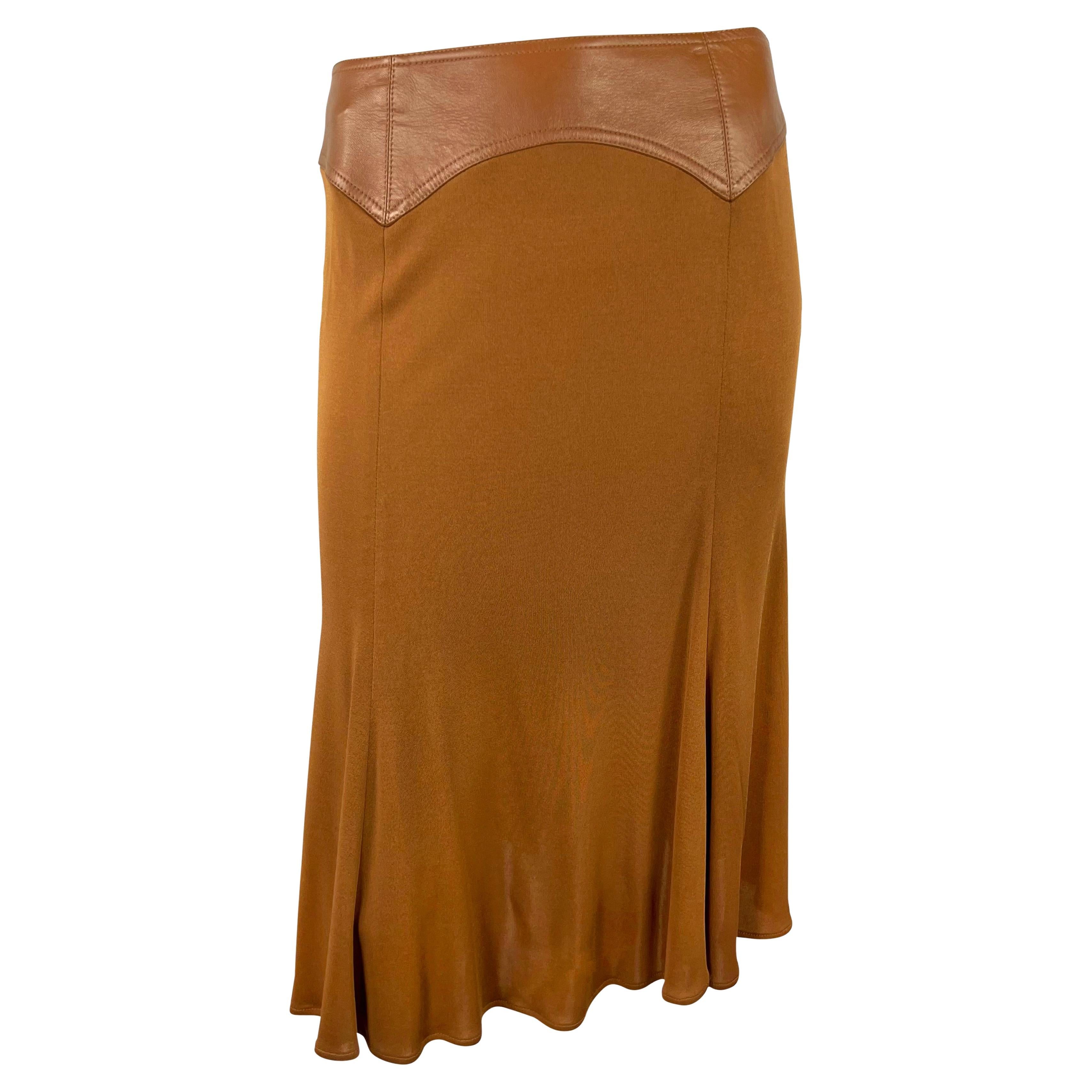 F/W 2001 Gianni Versace by Donatella Light Saddle Brown Leather Bodycon Skirt For Sale