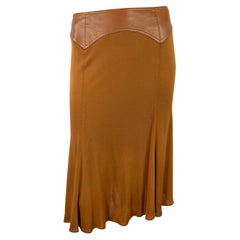 F/W 2001 Gianni Versace by Donatella Light Saddle Brown Leather Bodycon Skirt