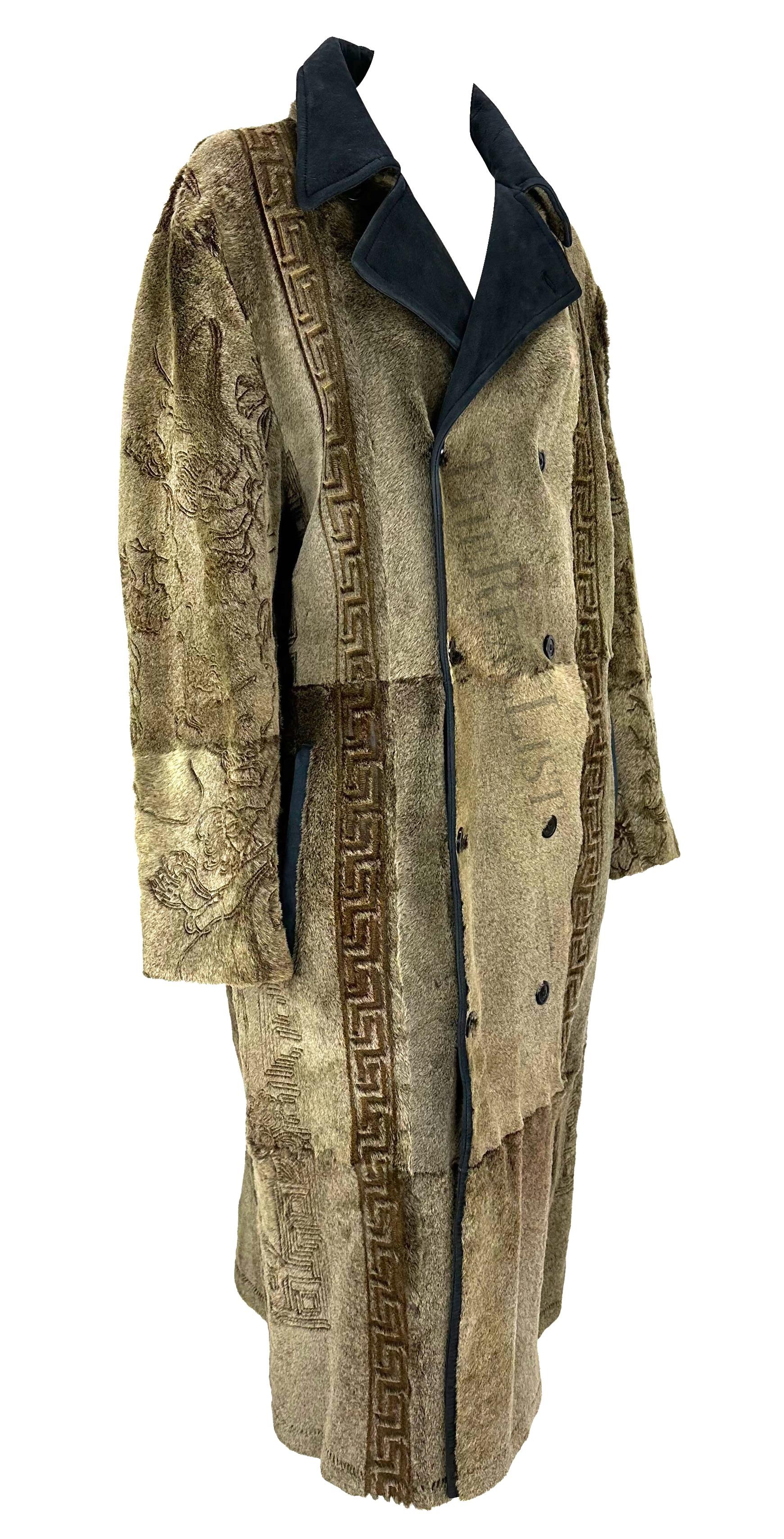 Women's or Men's F/W 2001 Gianni Versace by Donatella Painted Pony Hair Brown Full-Length Coat For Sale