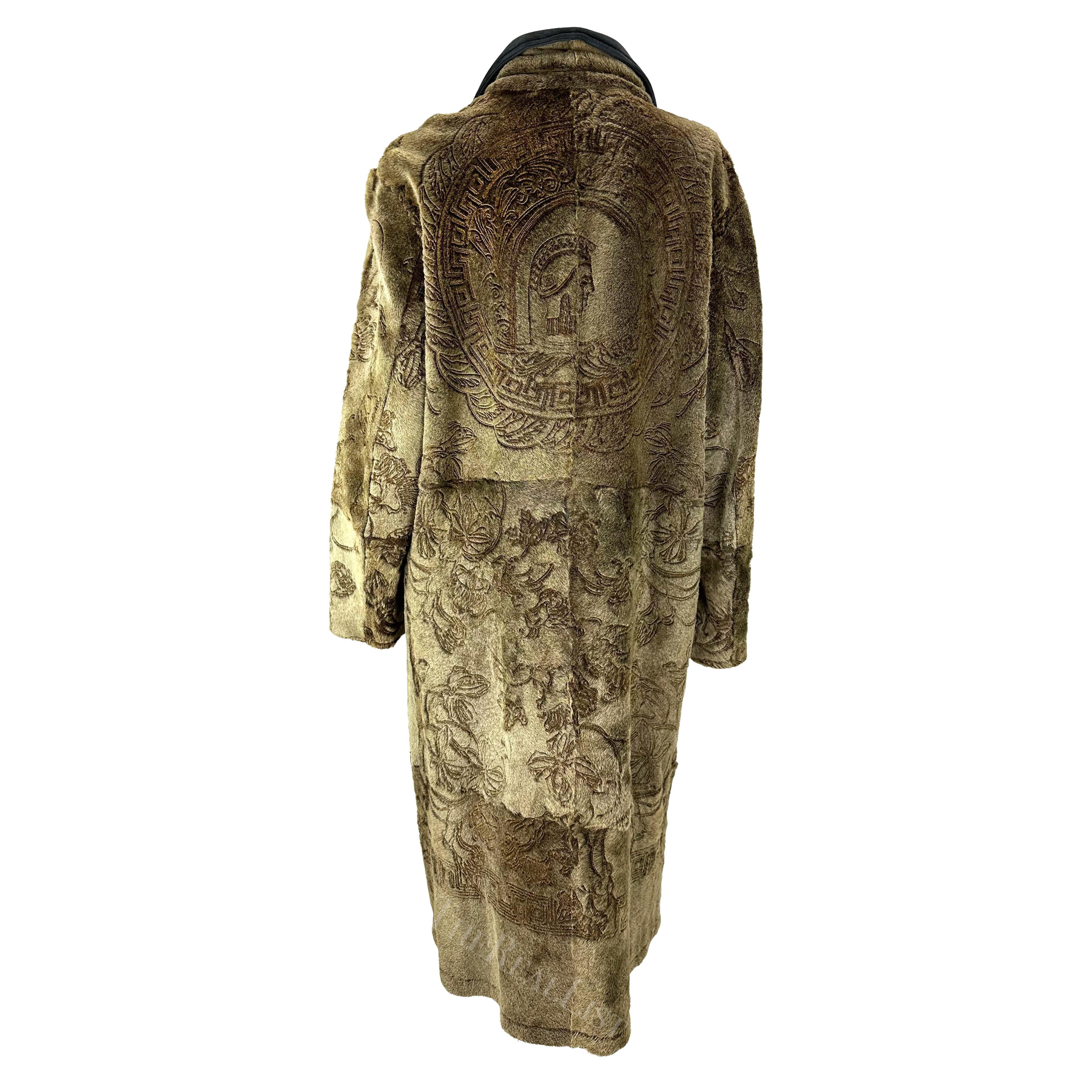 F/W 2001 Gianni Versace by Donatella Painted Pony Hair Brown Full-Length Coat For Sale