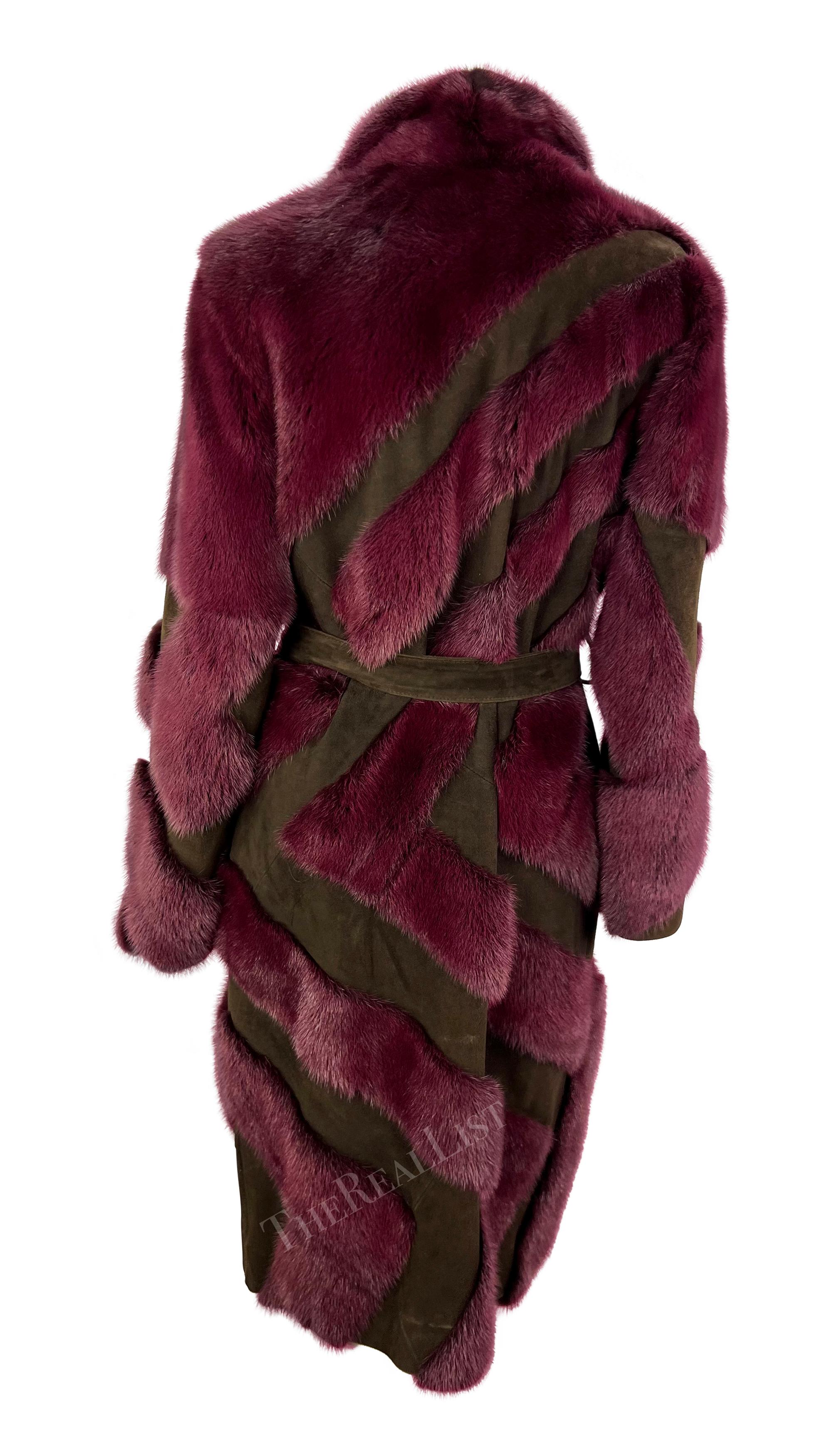 Women's F/W 2001 Gianni Versace by Donatella Purple Mink Fur Brown Suede Trench Coat For Sale