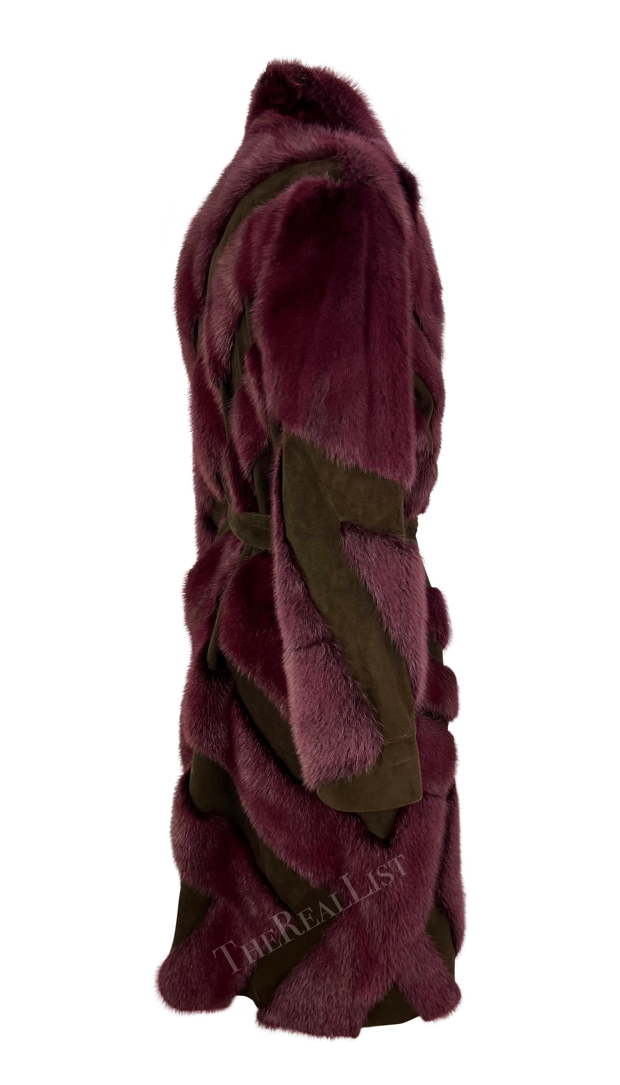 F/W 2001 Gianni Versace by Donatella Purple Mink Fur Brown Suede Trench Coat For Sale 1