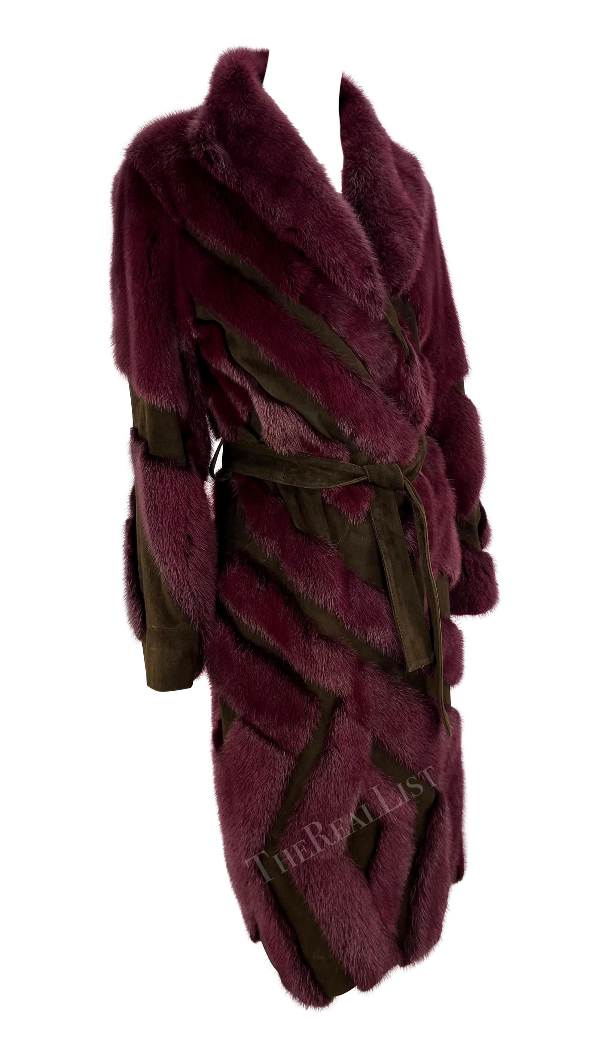 F/W 2001 Gianni Versace by Donatella Purple Mink Fur Brown Suede Trench Coat For Sale 2