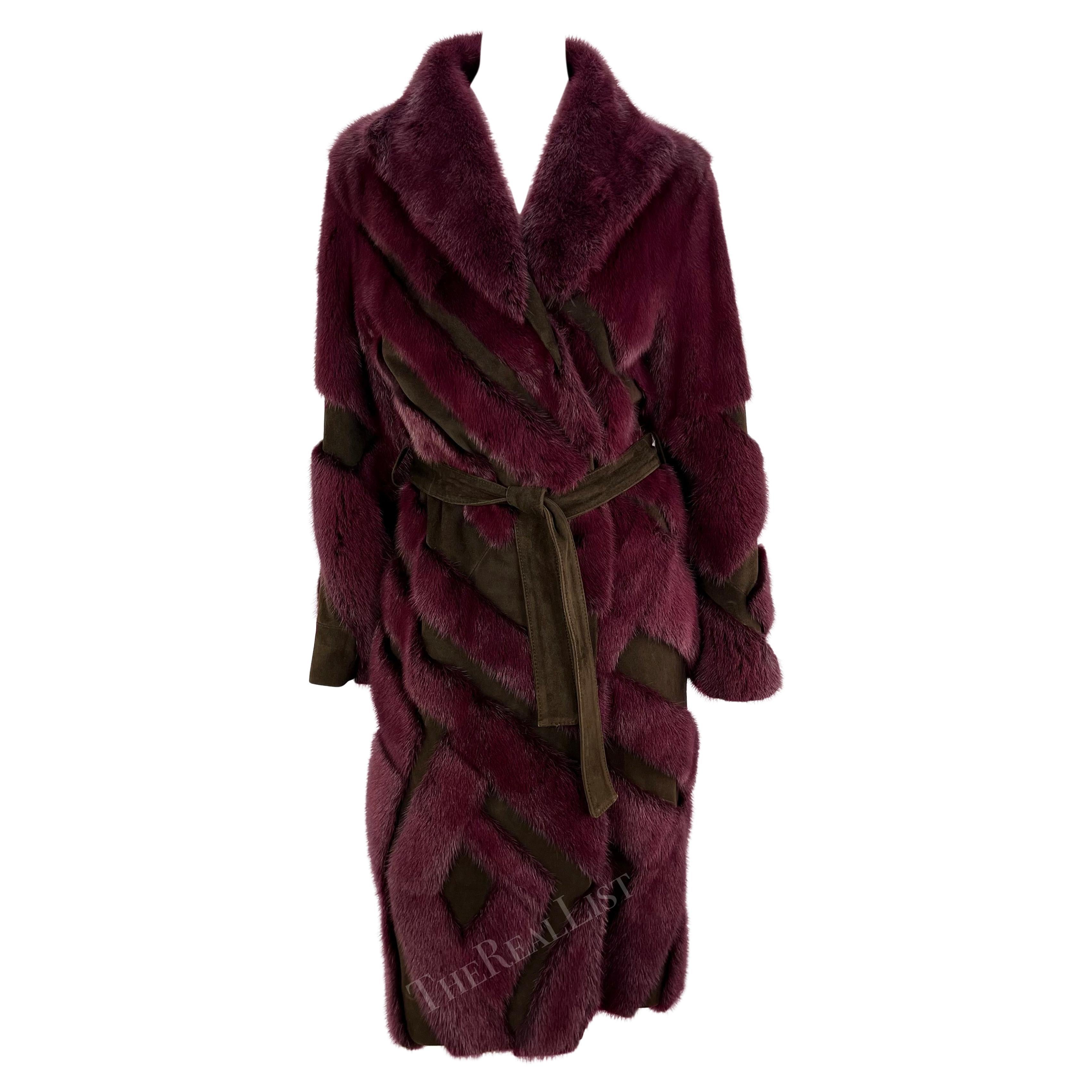 F/W 2001 Gianni Versace by Donatella Purple Mink Fur Brown Suede Trench Coat