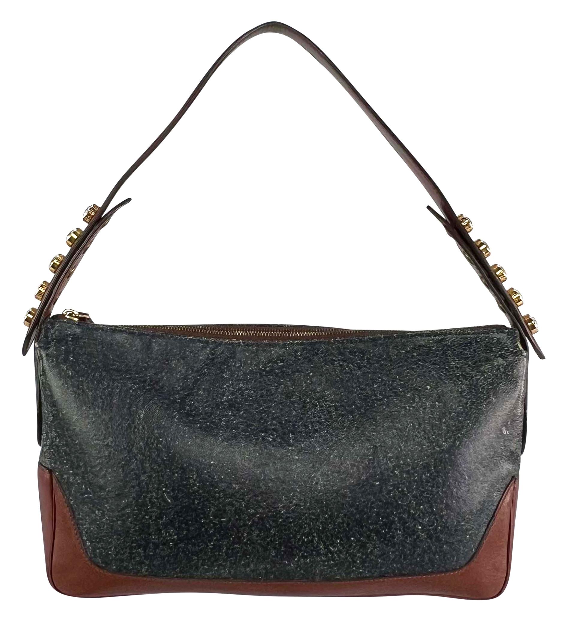 Women's F/W 2001 Gianni Versace by Donatella Rhinestone Blue Distressed Shoulder Bag For Sale